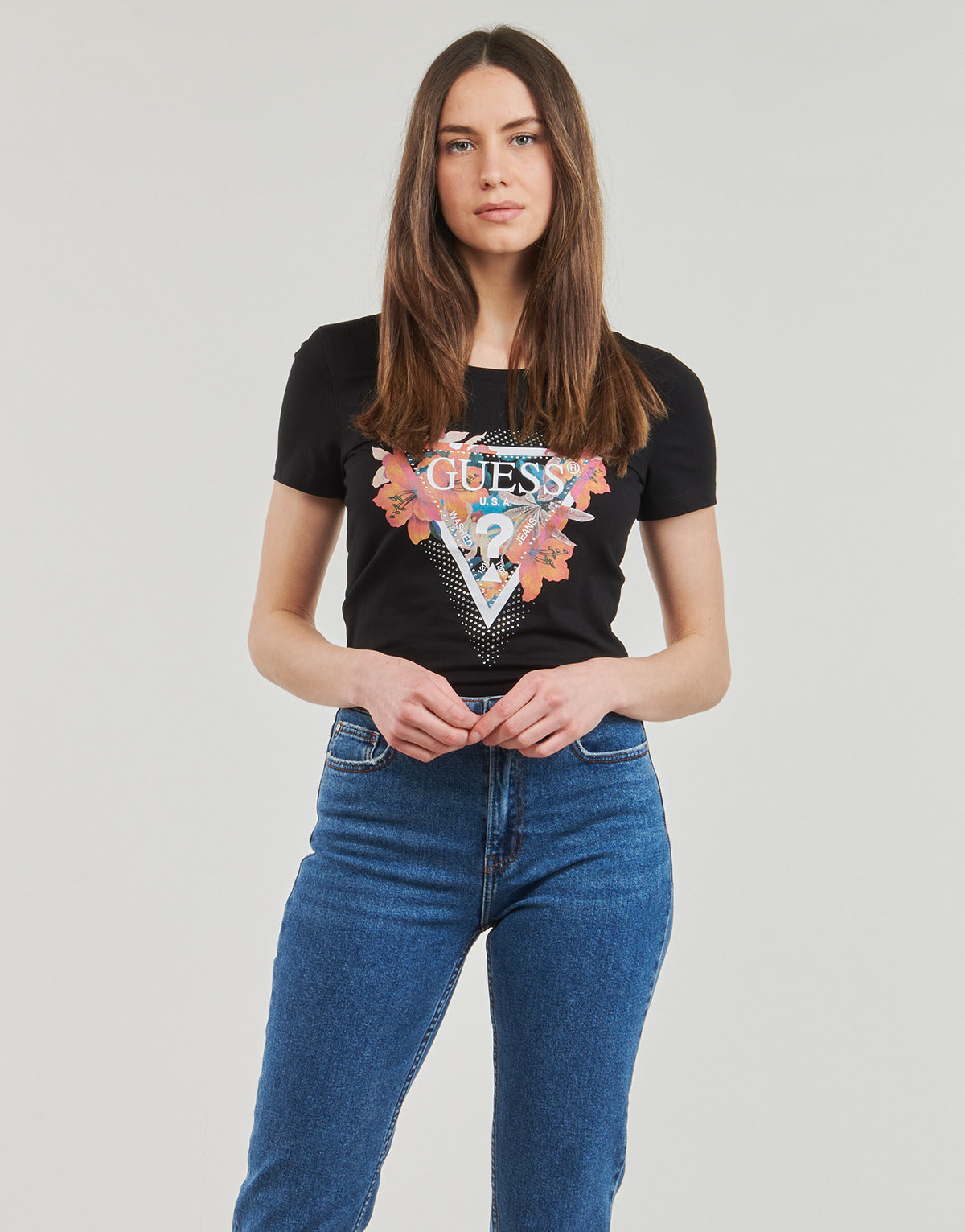 T-shirt Donna Guess  TROPICAL TRIANGLE  Nero