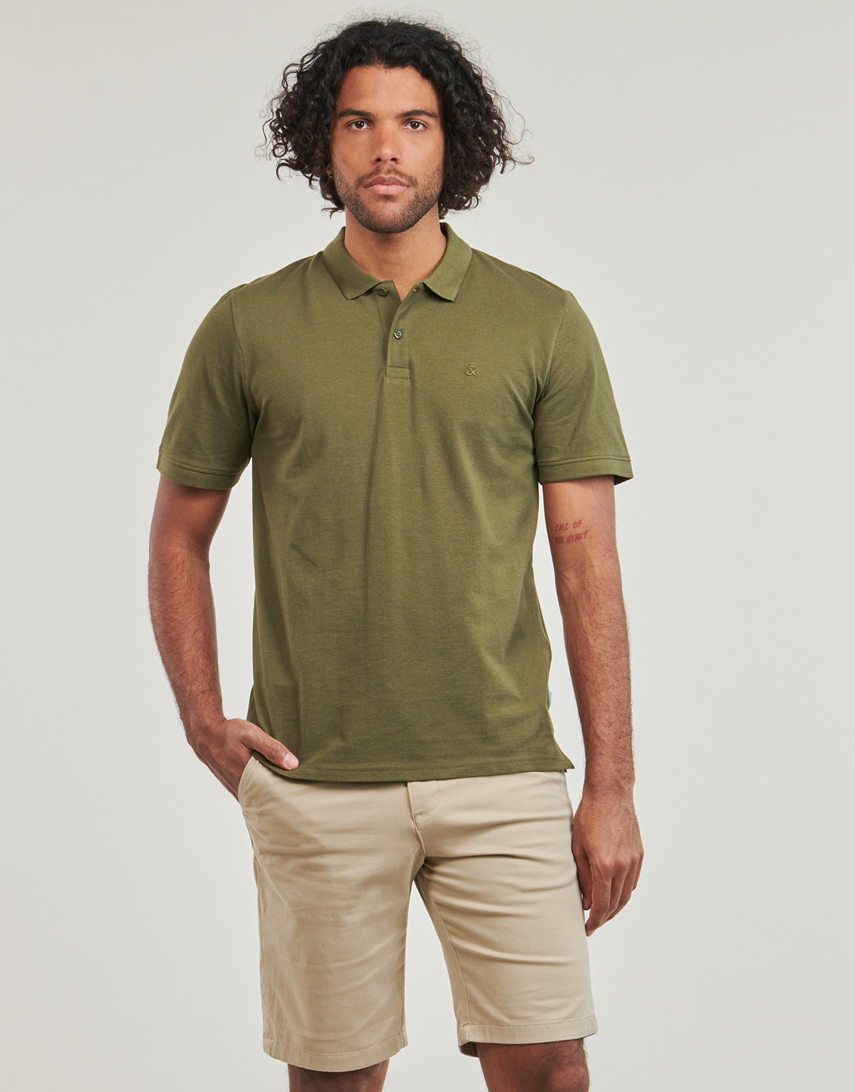 Polo Uomo Jack & Jones JJEBASIC POLO SS Kaki