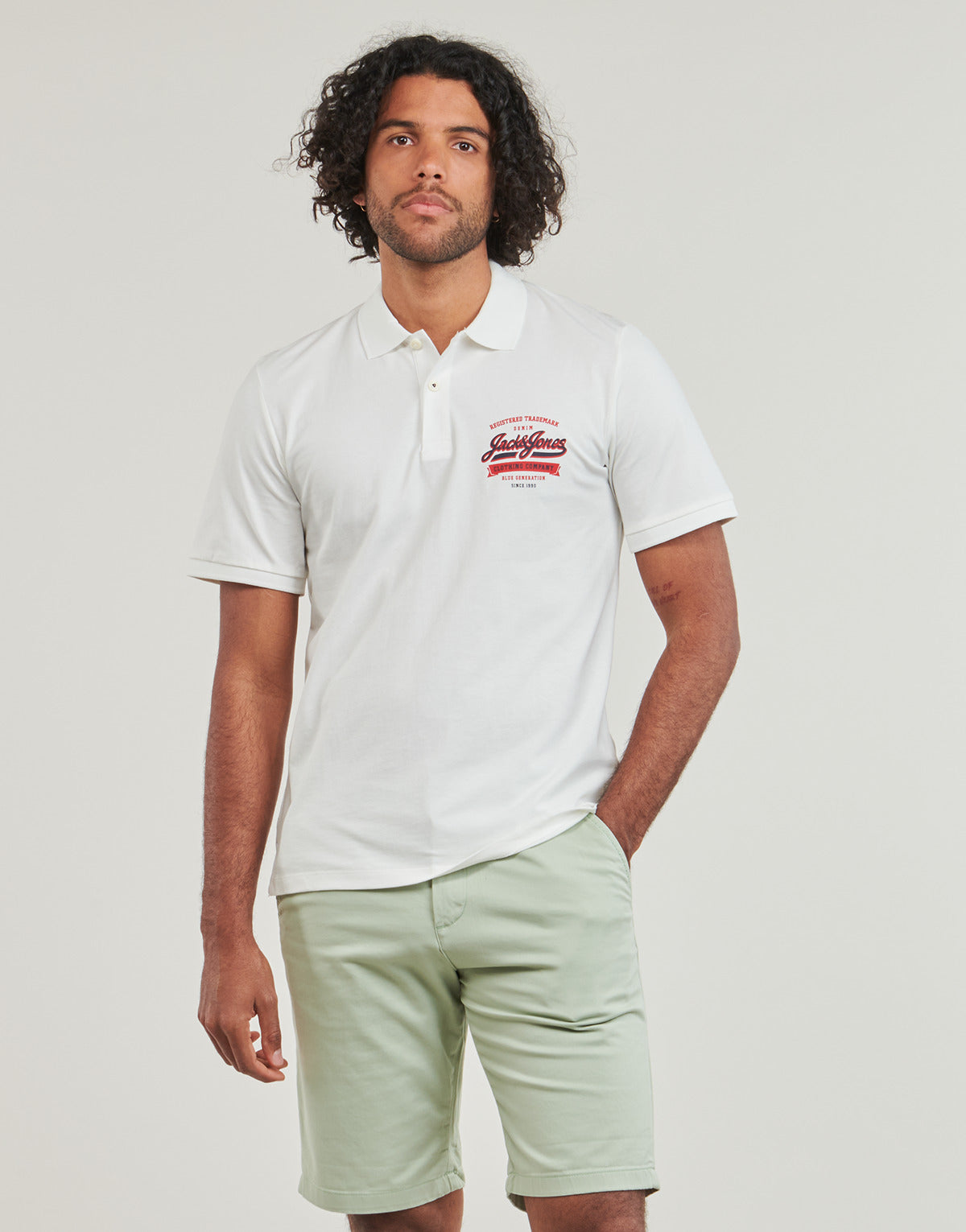 Polo Uomo Jack & Jones JJELOGO POLO SS 2 COL SS24 SN Bianco