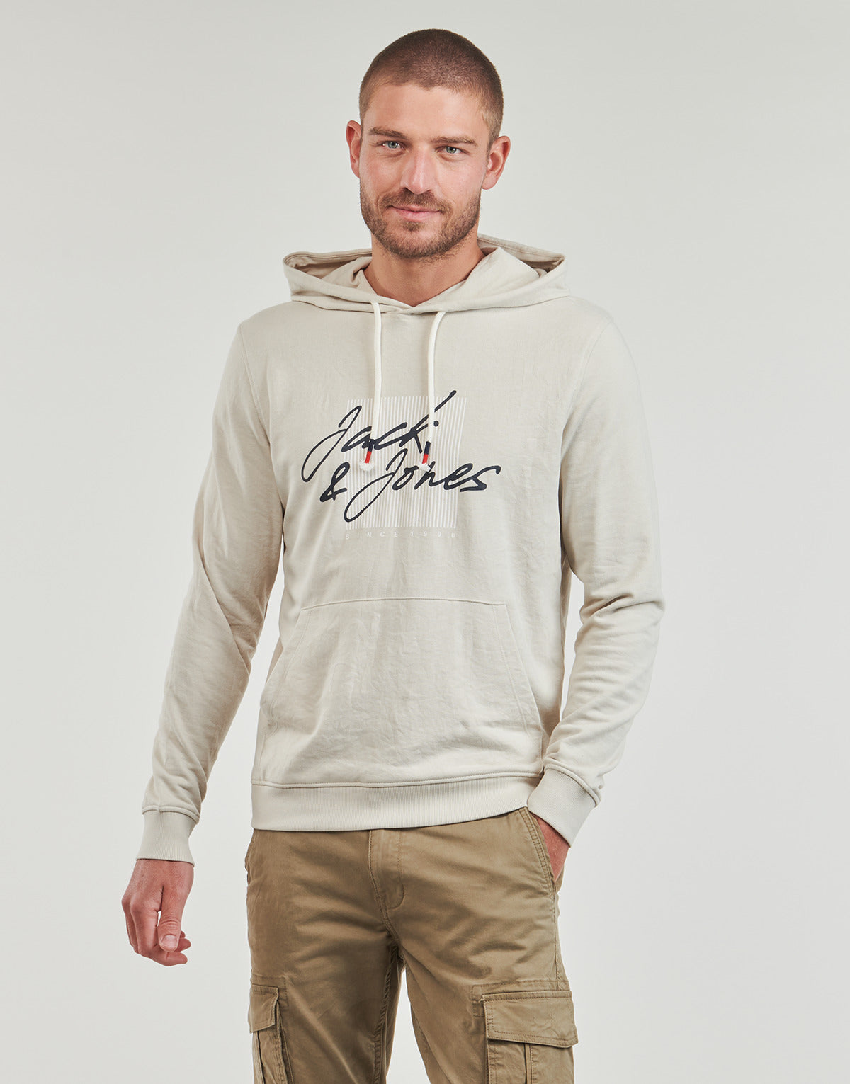 Felpa Uomo Jack & Jones  JJZURI SWEAT HOOD  Beige