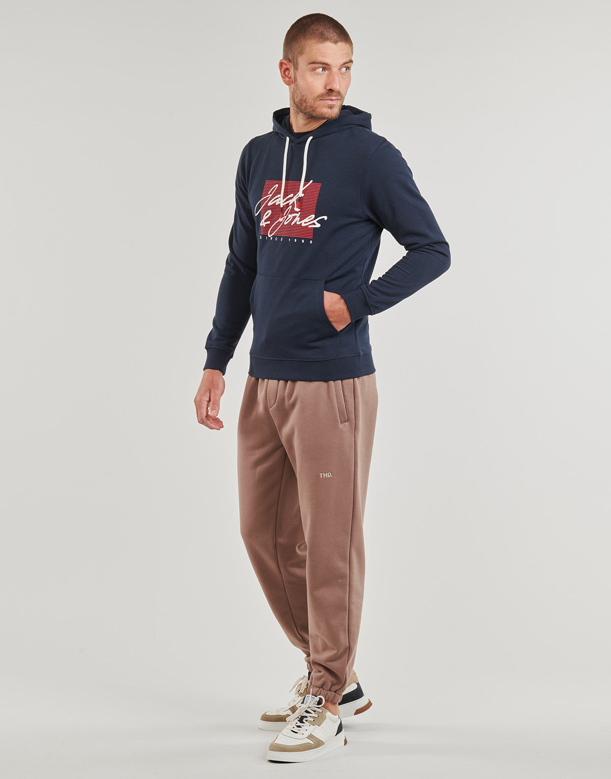 Felpa Uomo Jack & Jones  JJZURI SWEAT HOOD  Marine