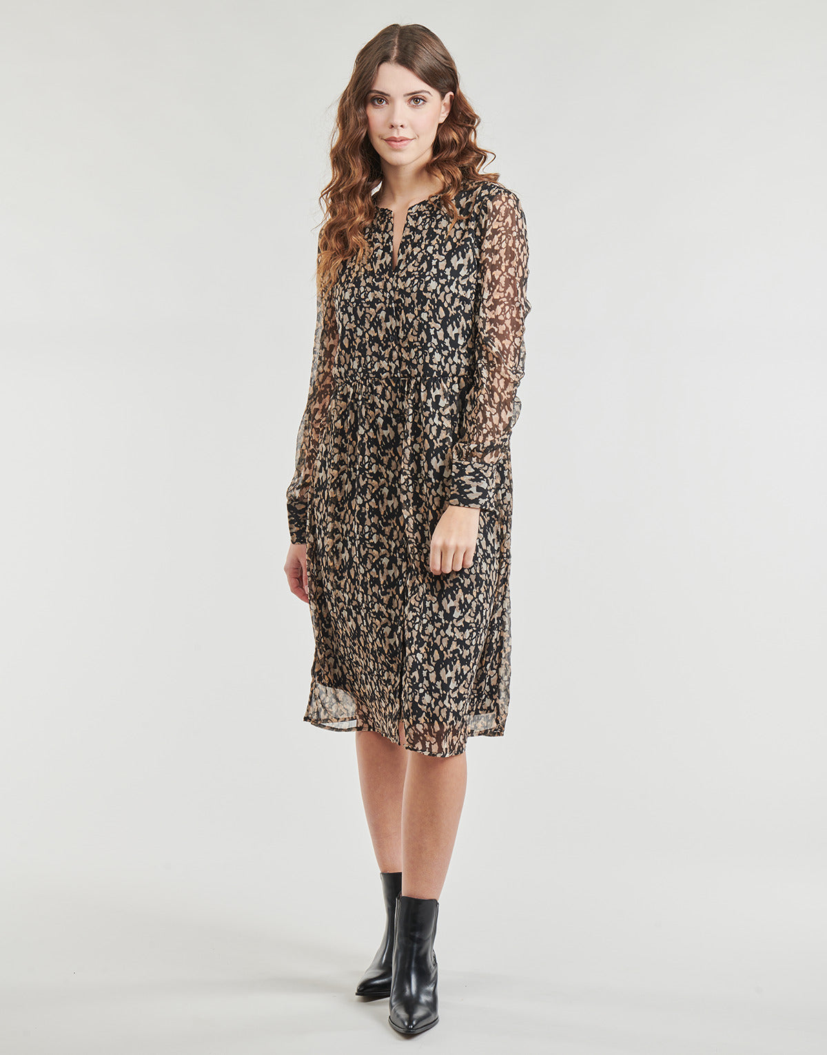 Abito corto Donna Vila VIFALIA V-NECK L/S DRESS/SU Marrone