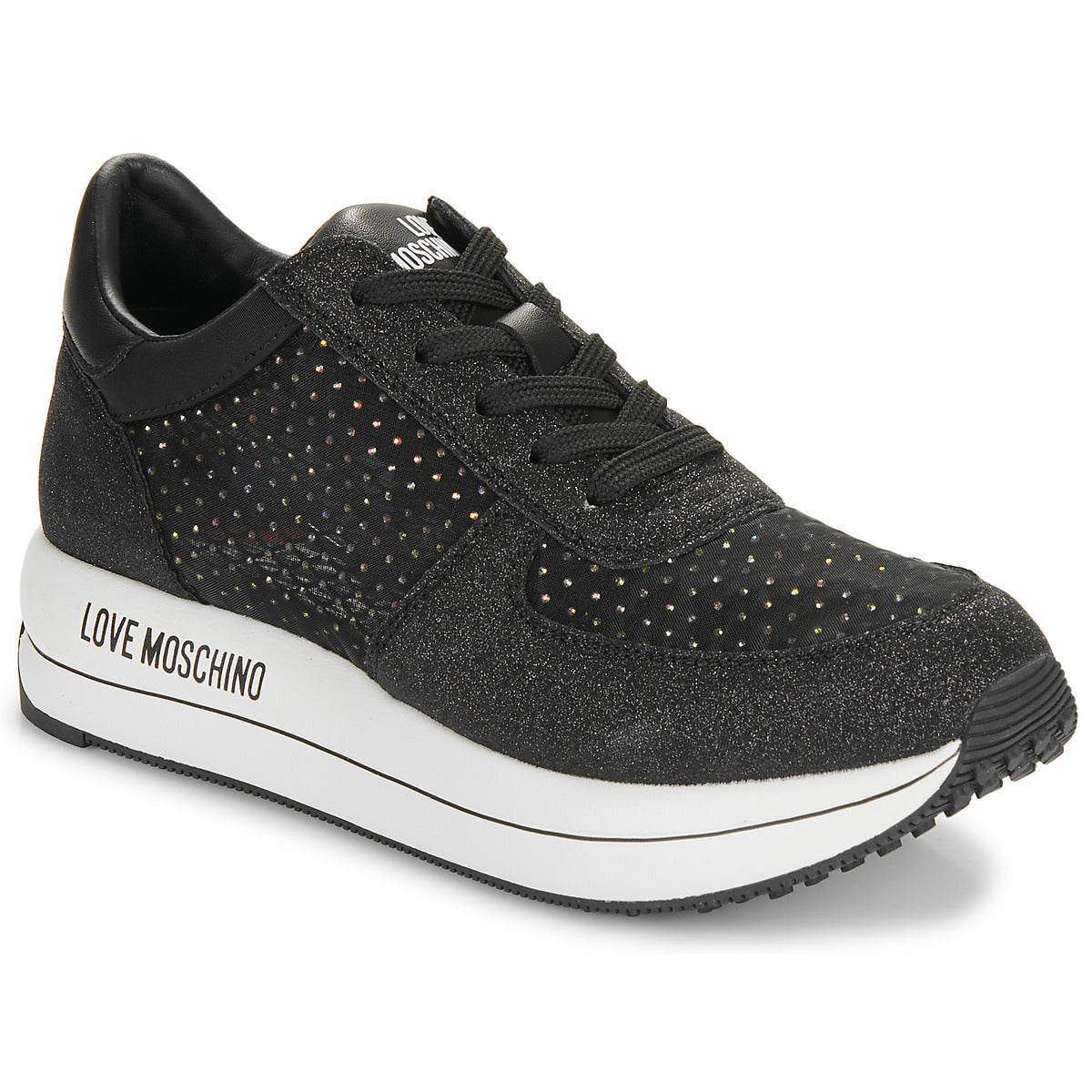 Sneakers basse Donna Love Moschino  STRASS MESH   GLITTER  Nero