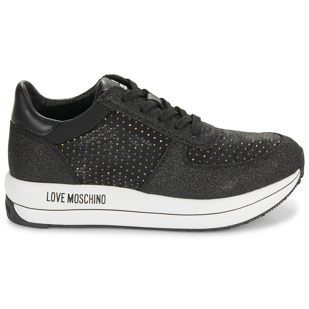 Sneakers basse Donna Love Moschino  STRASS MESH   GLITTER  Nero