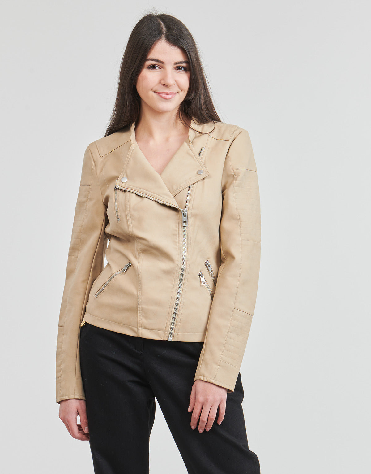 Giacca in pelle Donna Only  ONLAVA  Beige