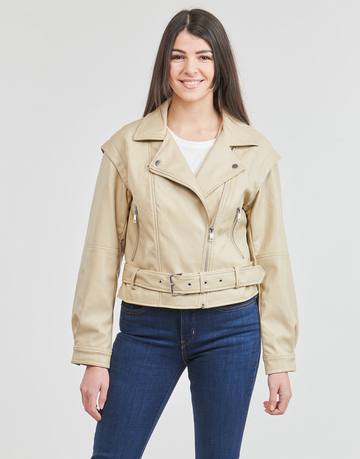 Giacca in pelle Donna Only  ONLRAVEN  Beige