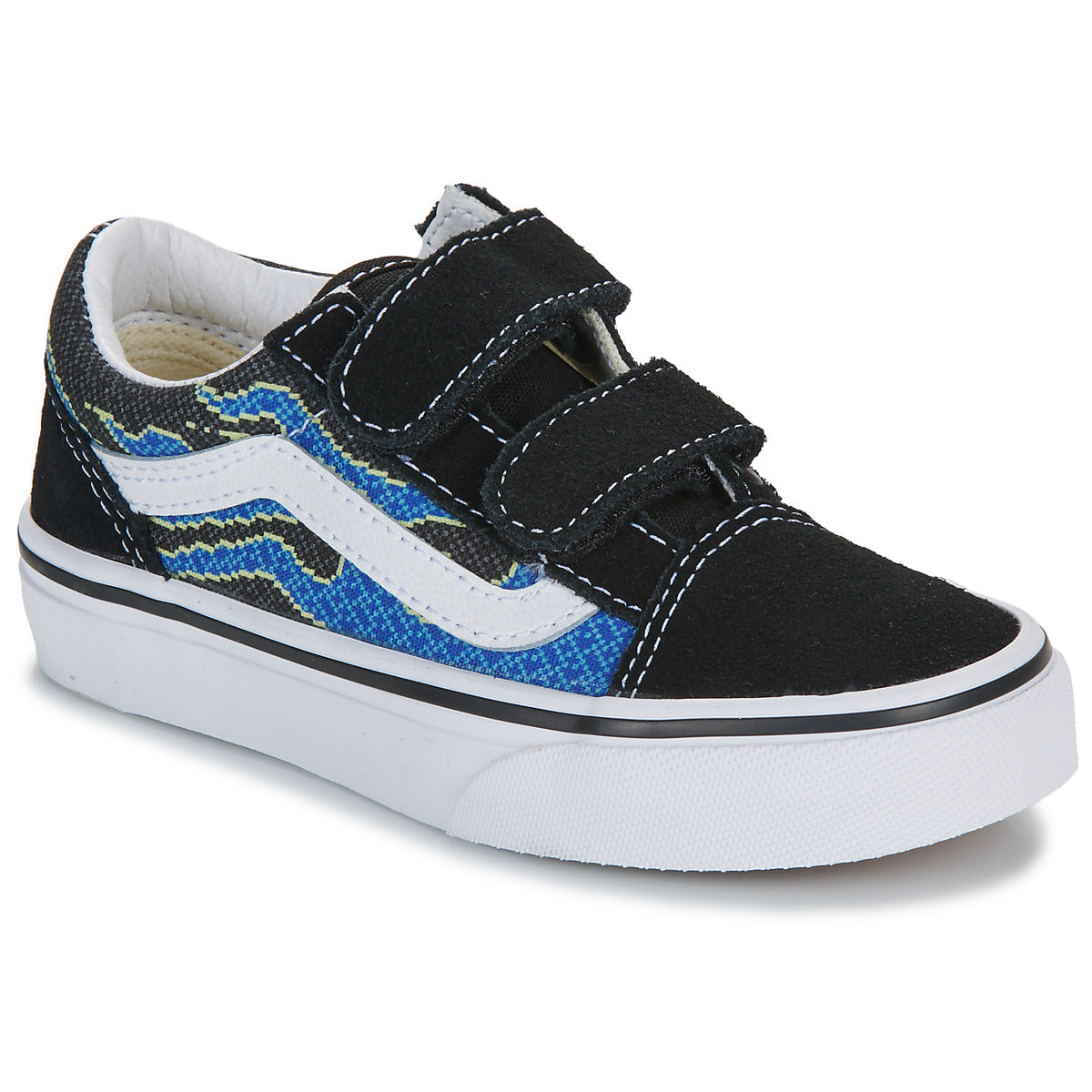 Scarpe bambini ragazzo Vans  Old Skool V PIXEL FLAME BLACK/BLUE  Nero