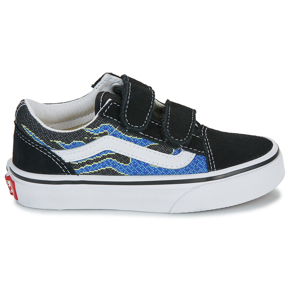 Scarpe bambini ragazzo Vans  Old Skool V PIXEL FLAME BLACK/BLUE  Nero