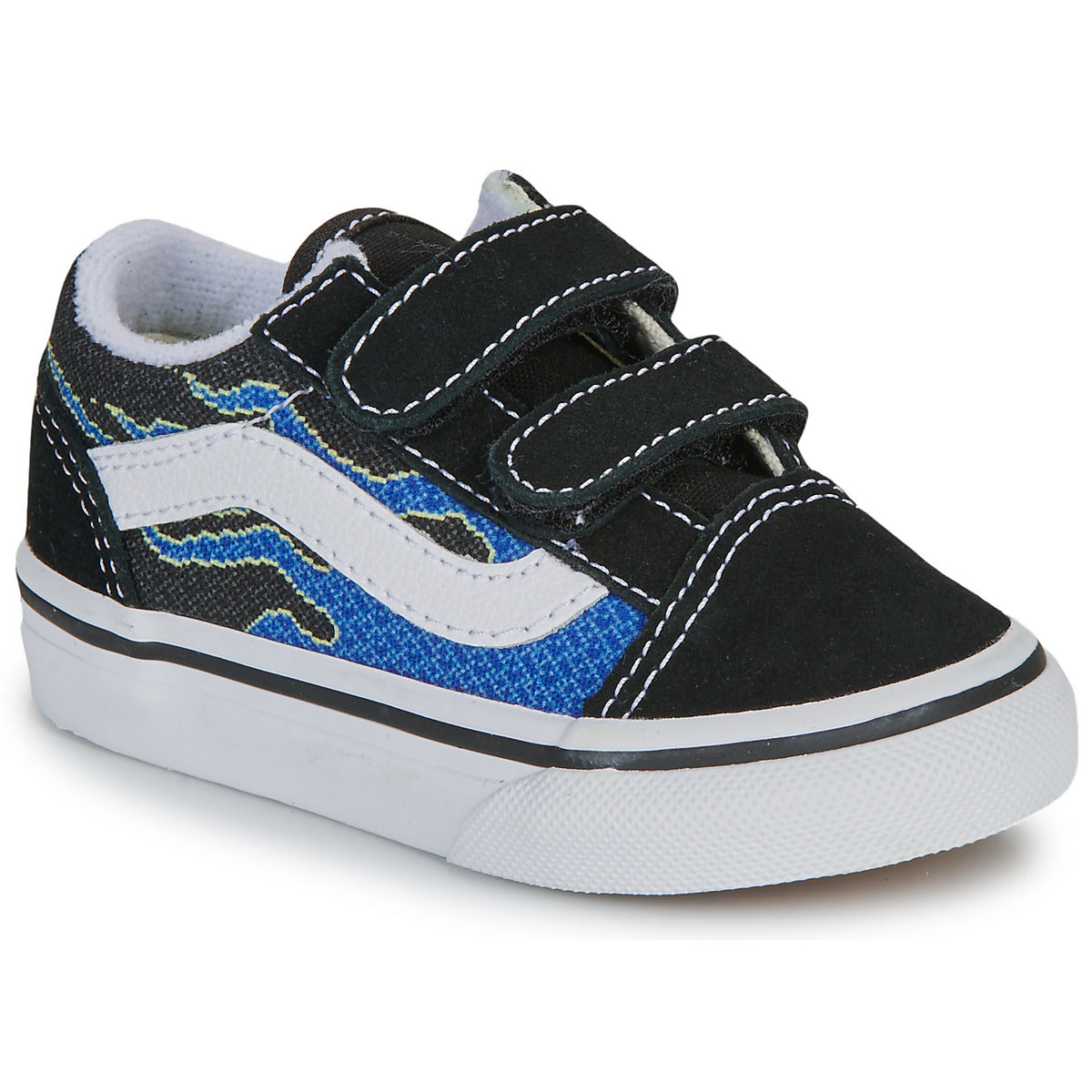 Scarpe bambini ragazzo Vans  Old Skool V PIXEL FLAME BLACK/BLUE  Nero