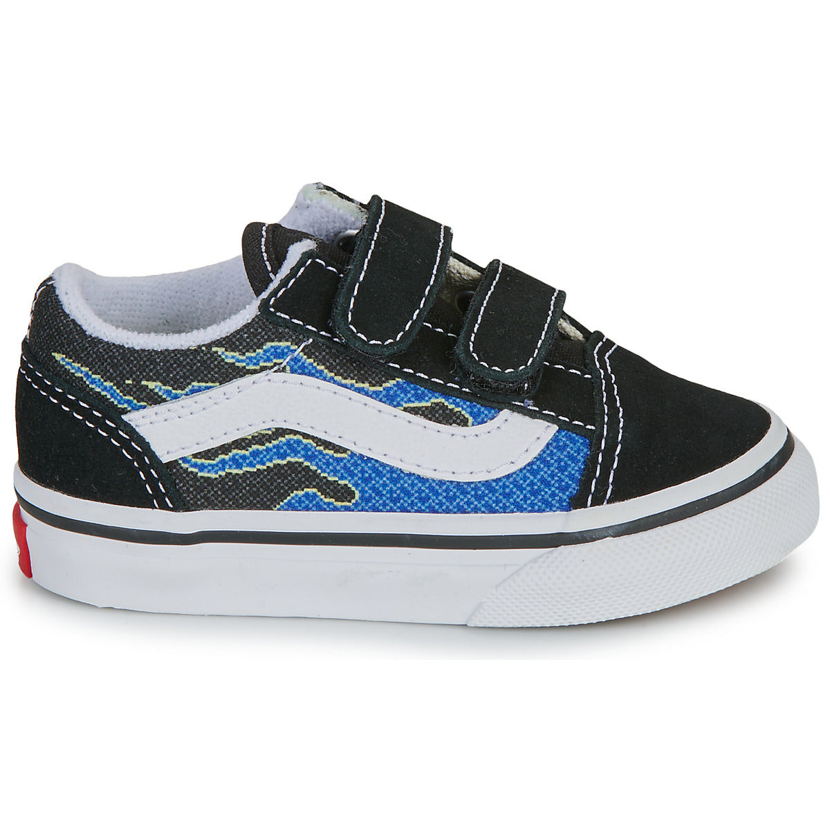 Scarpe bambini ragazzo Vans  Old Skool V PIXEL FLAME BLACK/BLUE  Nero