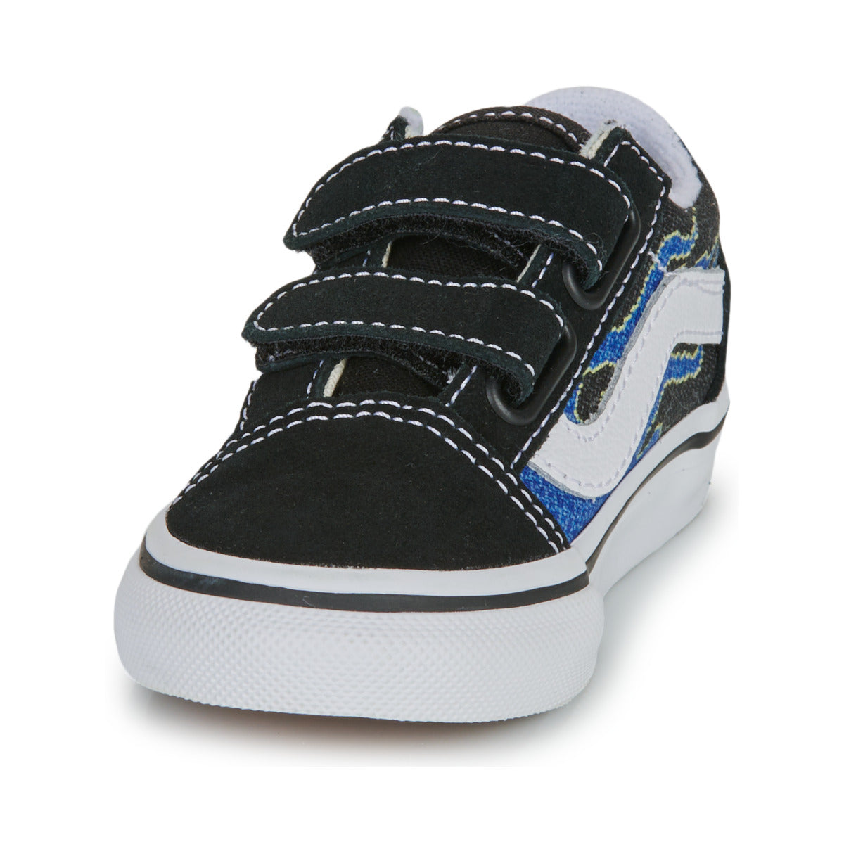 Scarpe bambini ragazzo Vans  Old Skool V PIXEL FLAME BLACK/BLUE  Nero