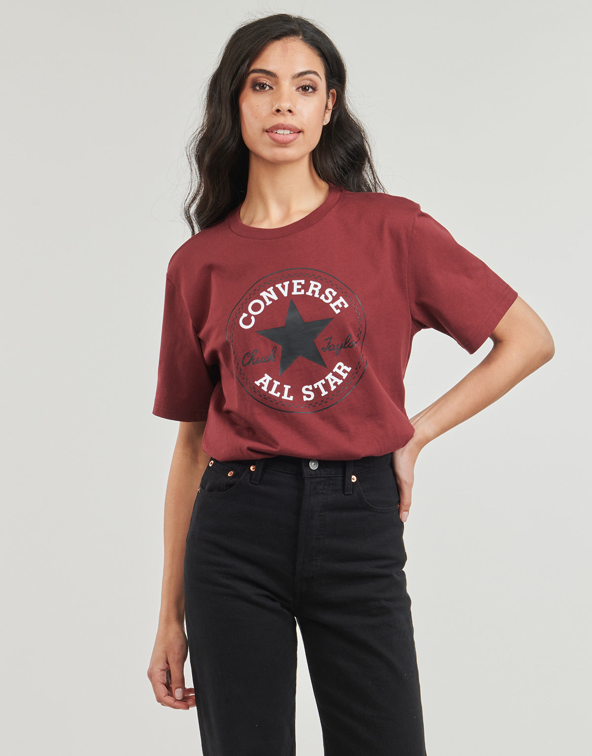 T-shirt Donna Converse  CHUCK PATCH TEE CHERRY DAZE  Bordeaux