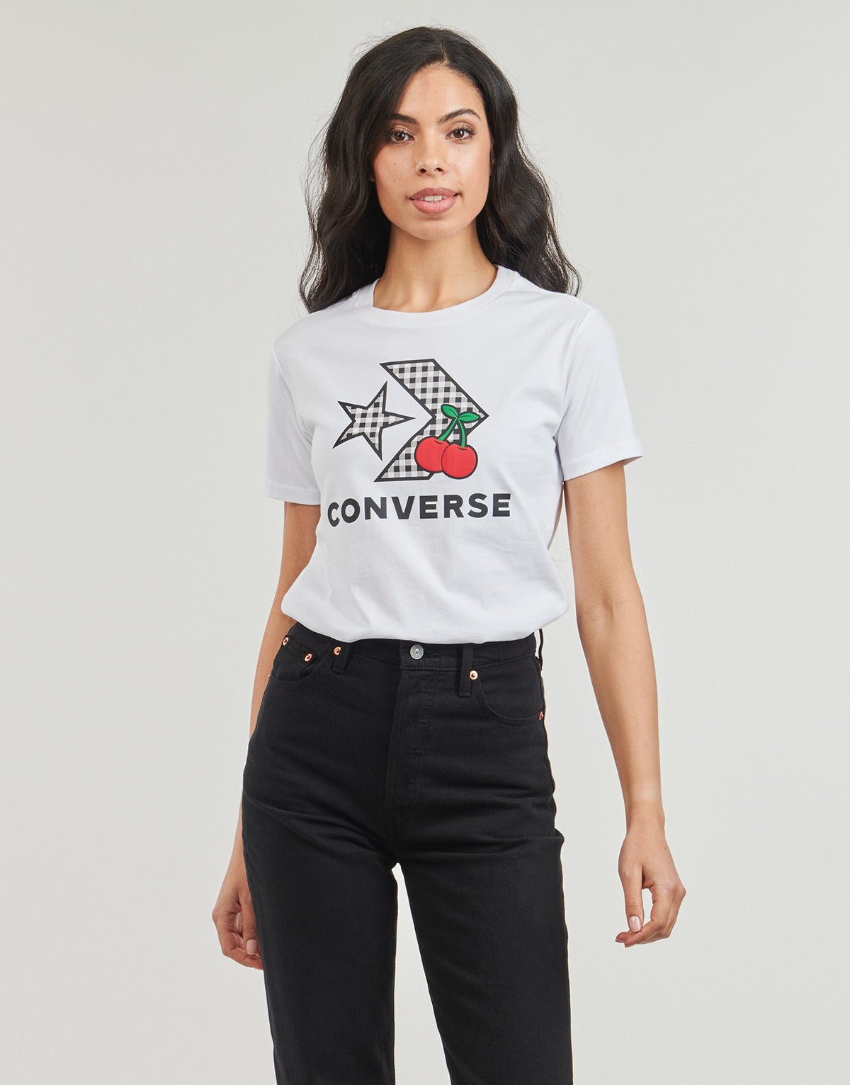 T-shirt Donna Converse  CHERRY STAR CHEVRON INFILL TEE WHITE  Bianco