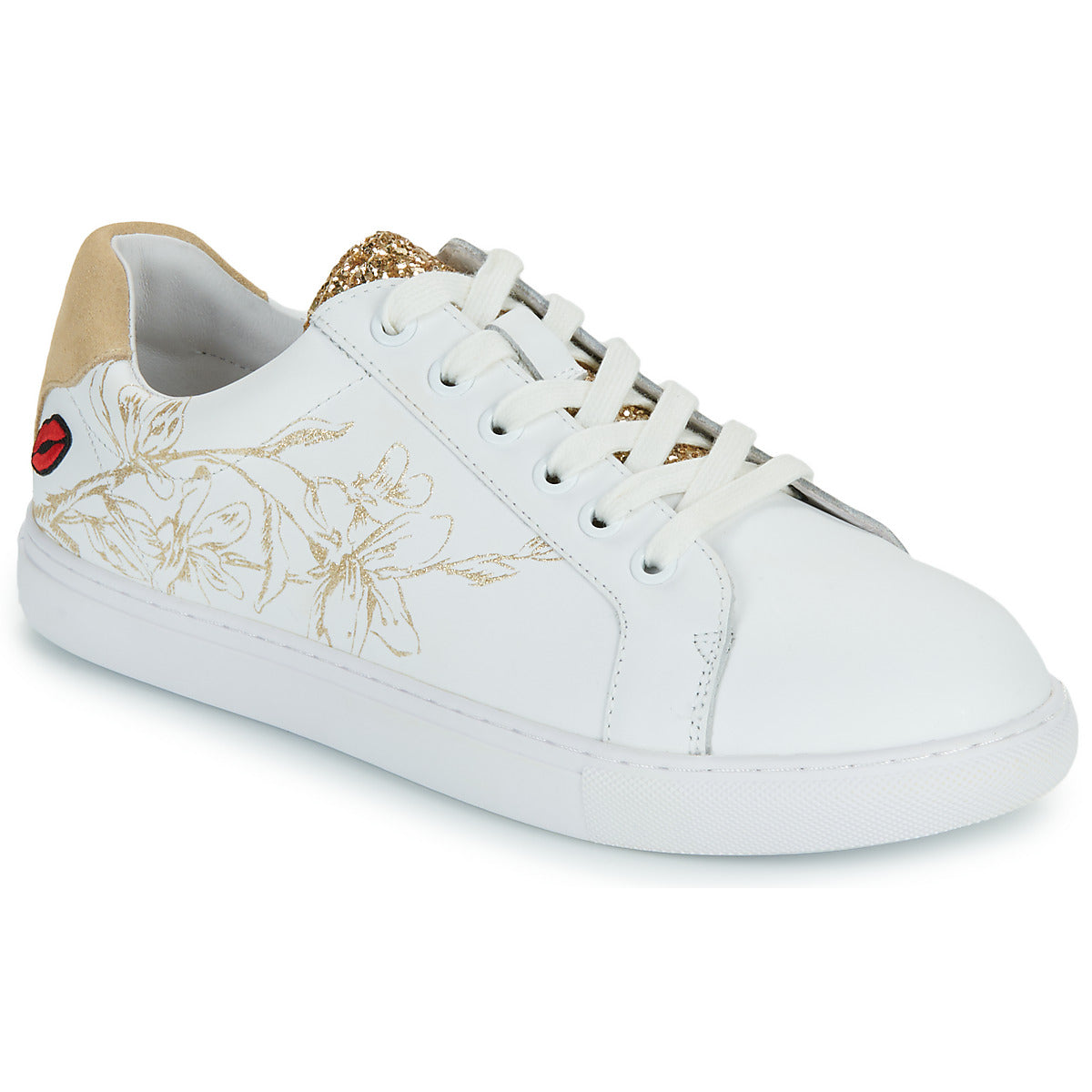 Sneakers basse Donna Bons baisers de Paname  SIMONE GOLD FLOWERS  Bianco