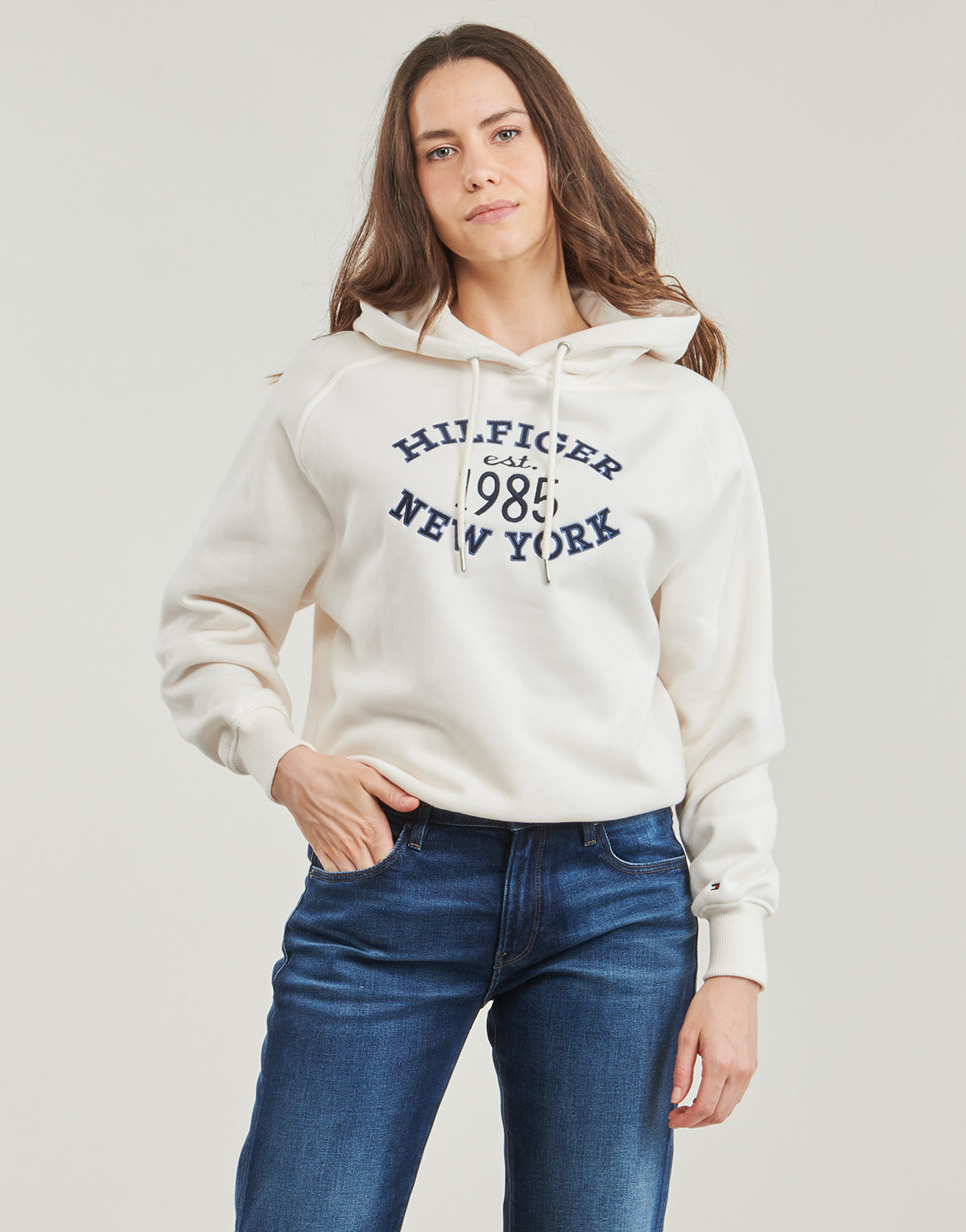 Felpa Donna Tommy Hilfiger MDRN REG VARSITY HOODIE Bianco