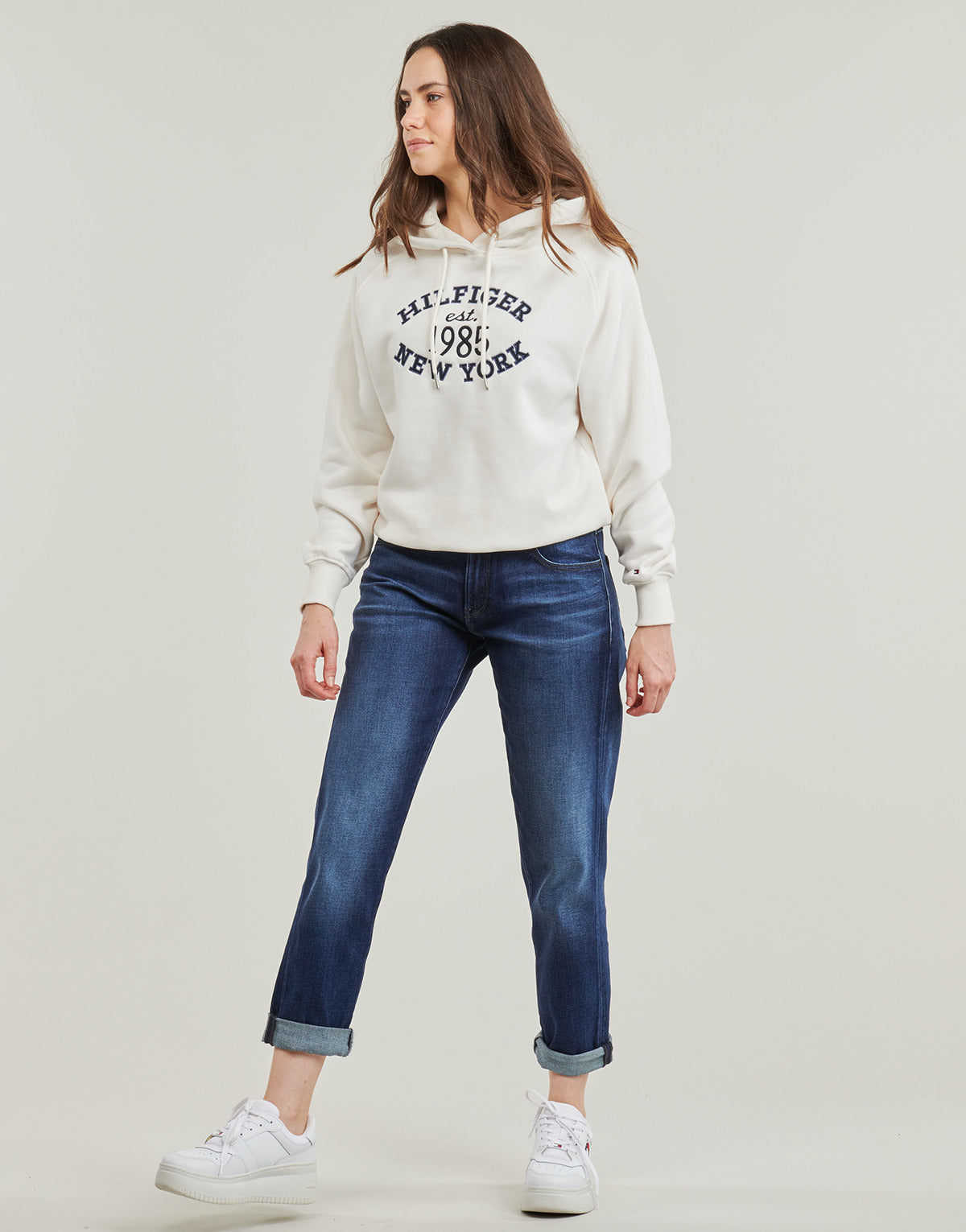 Felpa Donna Tommy Hilfiger MDRN REG VARSITY HOODIE Bianco