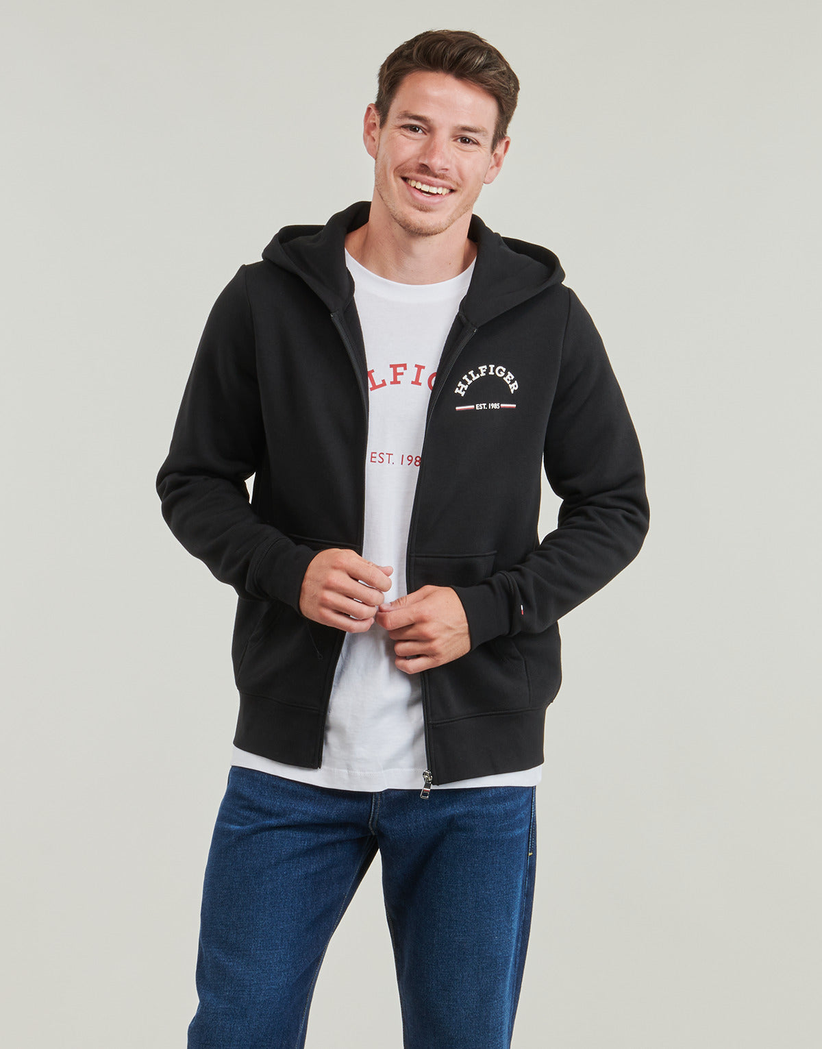 Felpa Uomo Tommy Hilfiger ROUNDALL HOODED ZIP THROUGH Nero