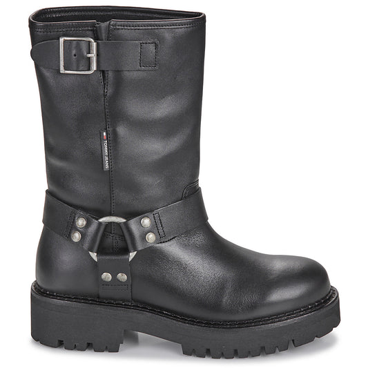 Stivaletti Donna Tommy Jeans TJW URBAN BIKER BOOT LEATHER Nero