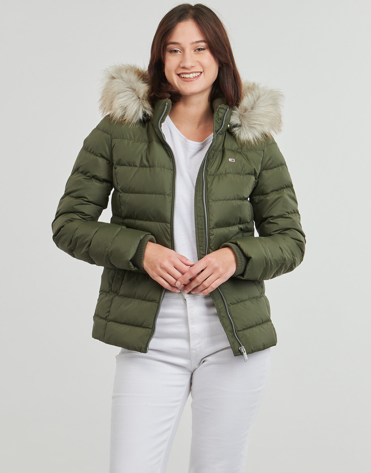 Piumino Donna Tommy Jeans  TJW BASIC HOODED DOWN JACKET EXT  Kaki