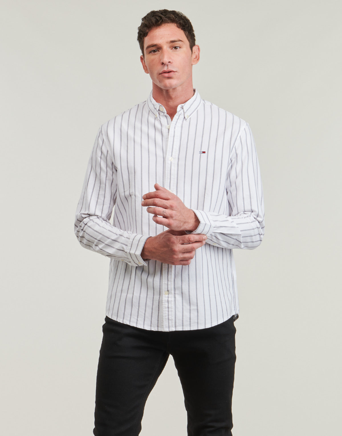 Camicia a maniche lunghe Uomo Tommy Jeans TJM REG OXFORD STRIPE SHIRT Bianco