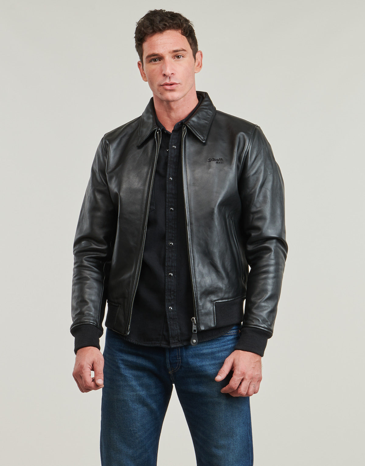 Giacca in pelle Uomo Schott  LC 5100 RIB  Nero