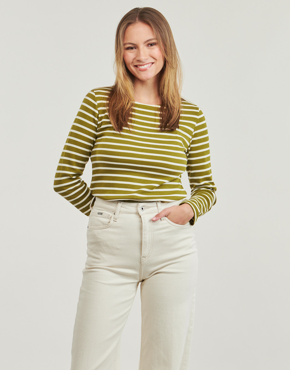 T-shirts a maniche lunghe Donna Armor Lux MARINIERE ML Kaki