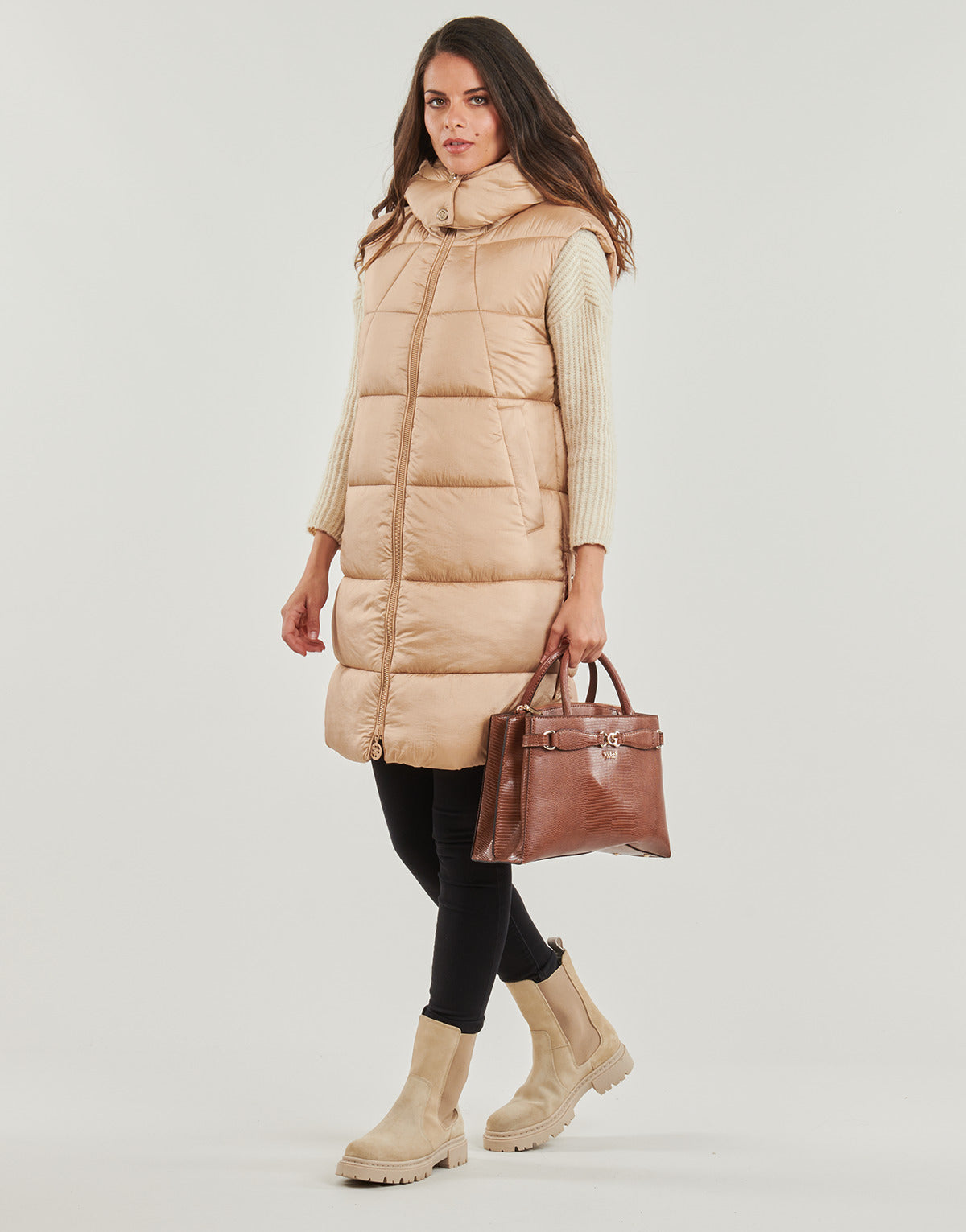 Piumino Donna Guess ELEONORA LONG PUFFER Beige