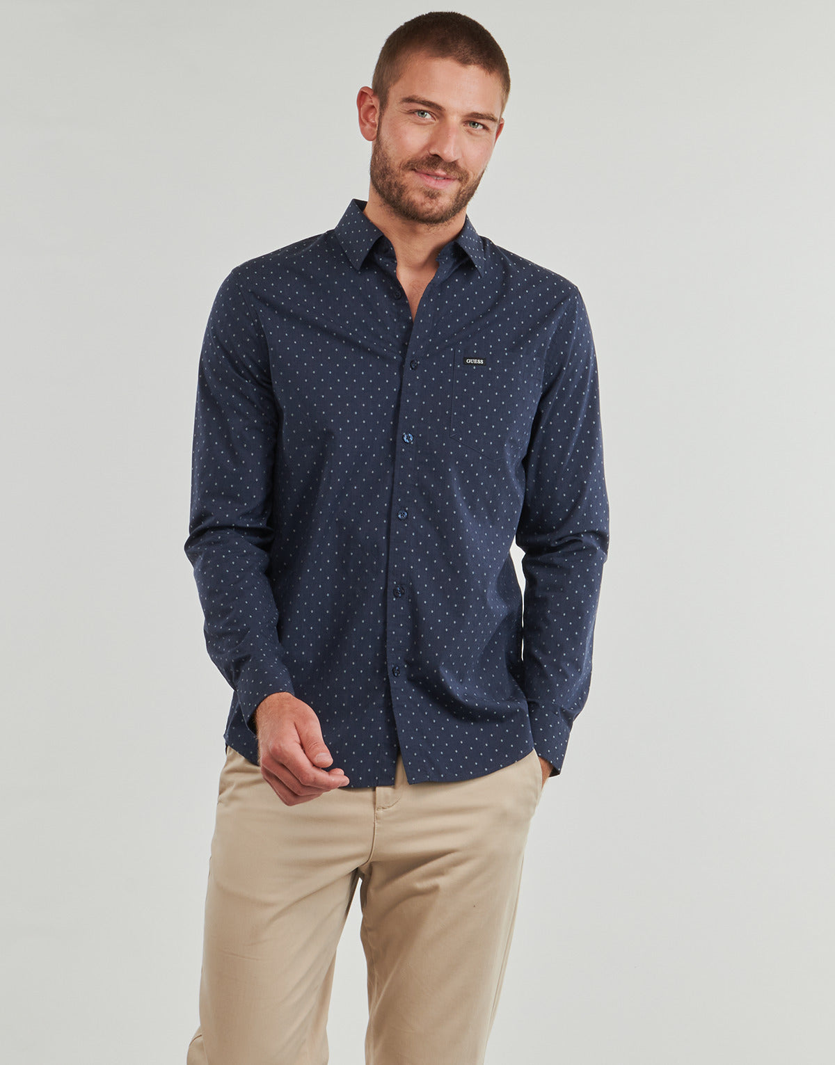 Camicia a maniche lunghe Uomo Guess LS SUNSET MELANGE SHIRT Blu