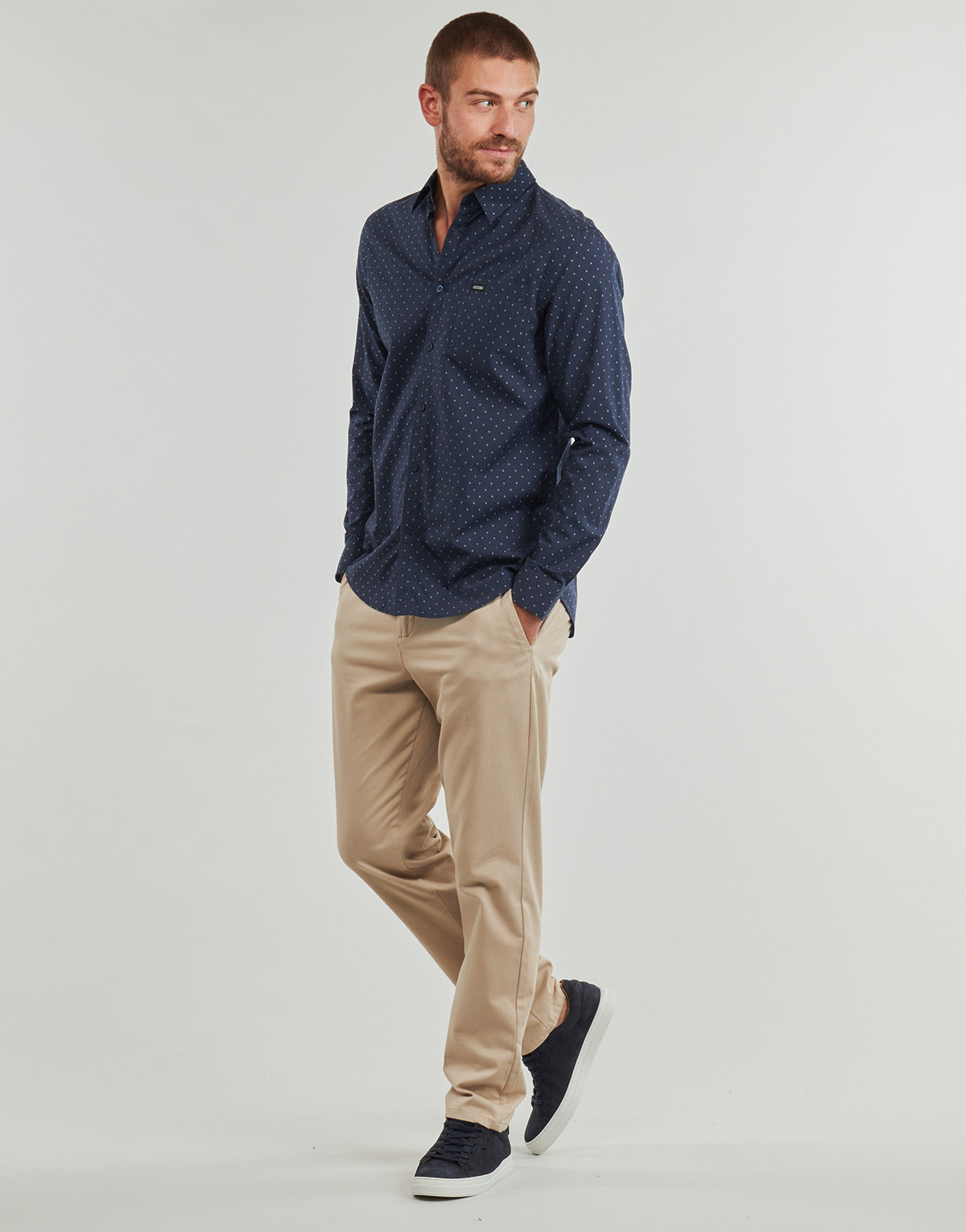 Camicia a maniche lunghe Uomo Guess LS SUNSET MELANGE SHIRT Blu