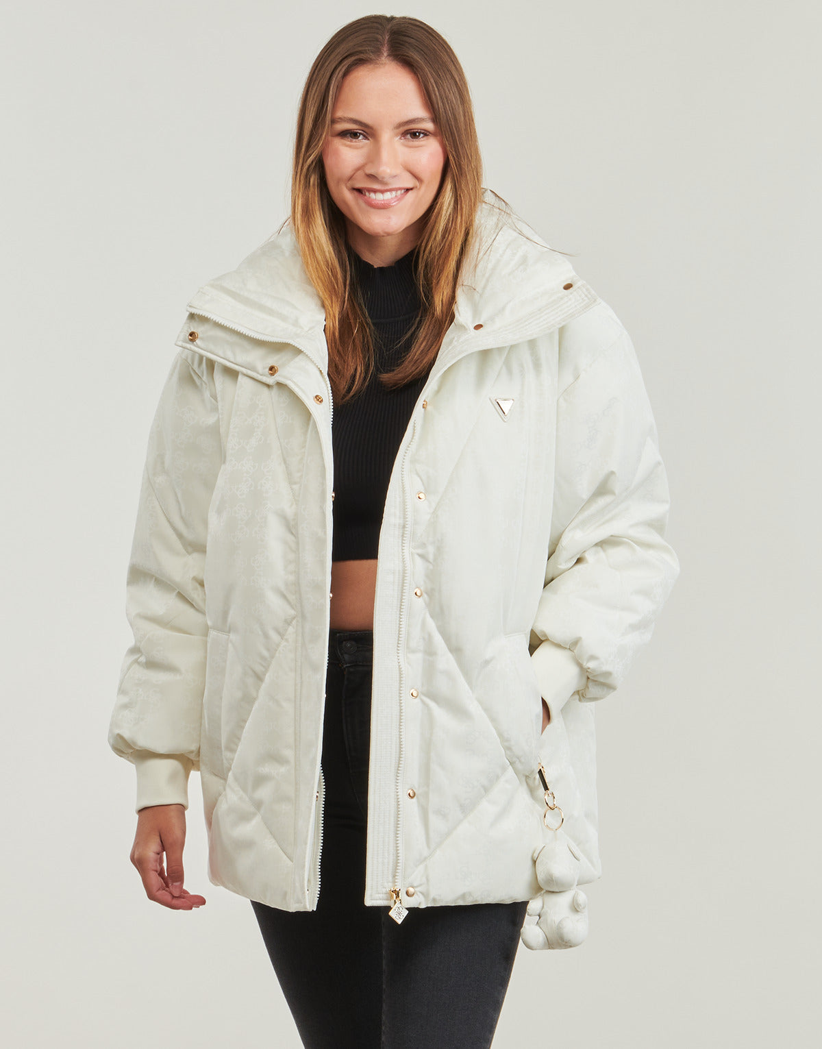 Piumino Donna Guess 4G LOGO PUFFER JACKET Bianco