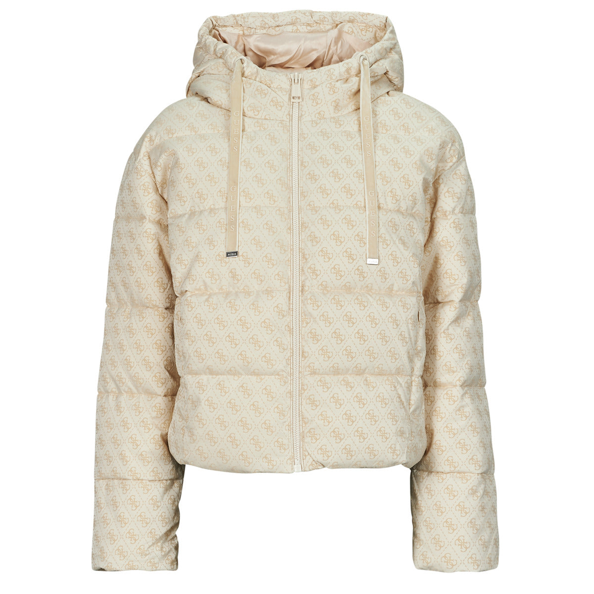 Piumino Donna Guess DAISY PUFFER LOGO FLOCK Beige