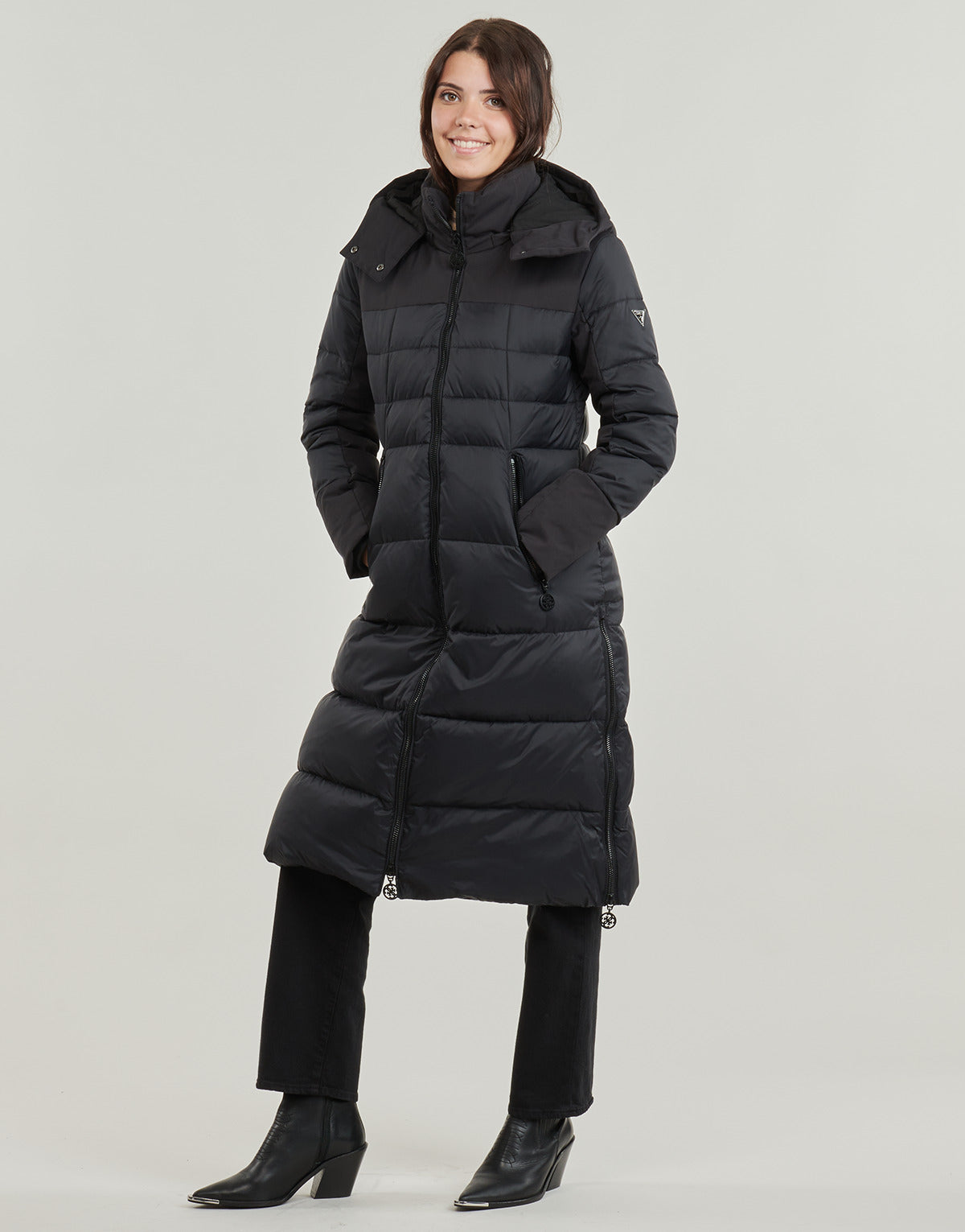 Piumino Donna Guess CAROLYN LONG REAL DOWN JKT Nero