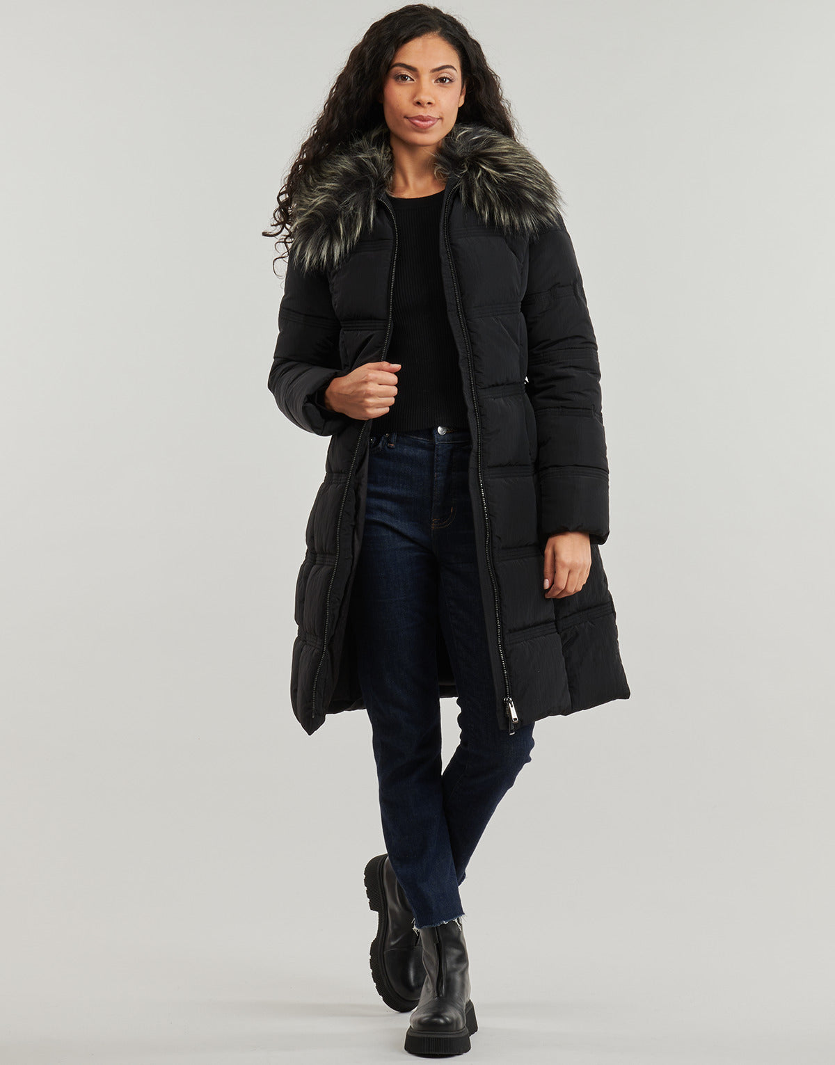 Piumino Donna Guess NEW MARISOL LONG BELTED JACKET Nero