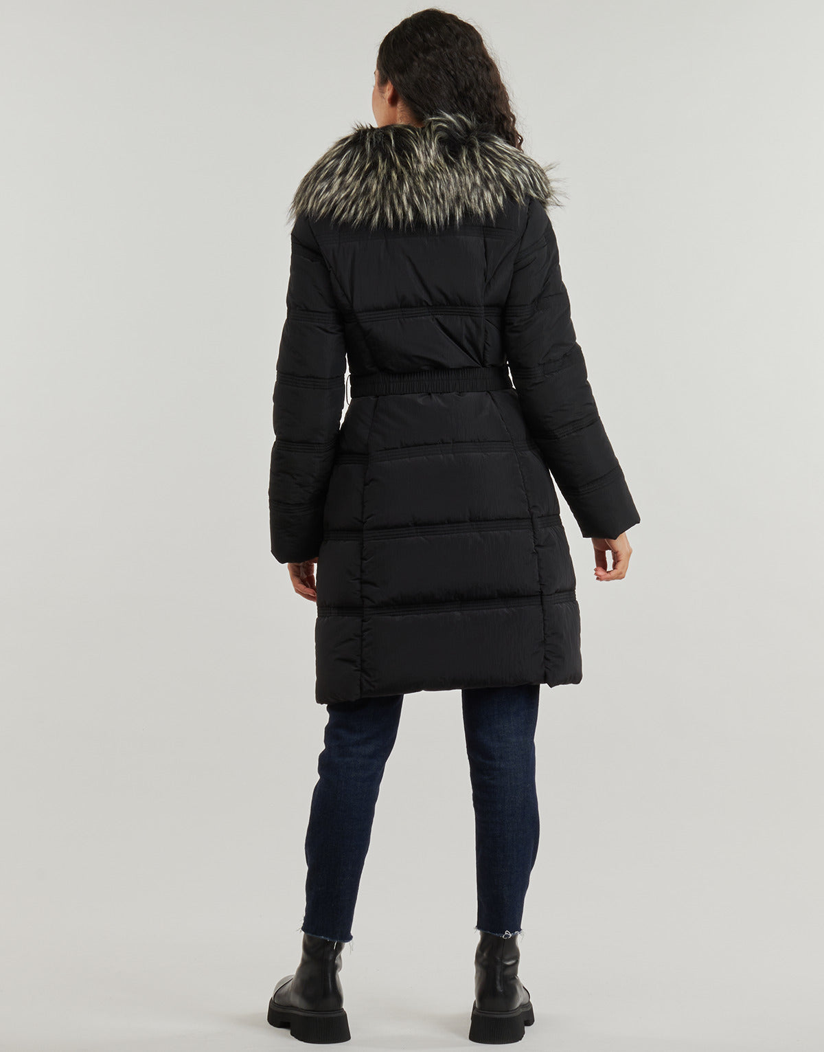 Piumino Donna Guess NEW MARISOL LONG BELTED JACKET Nero