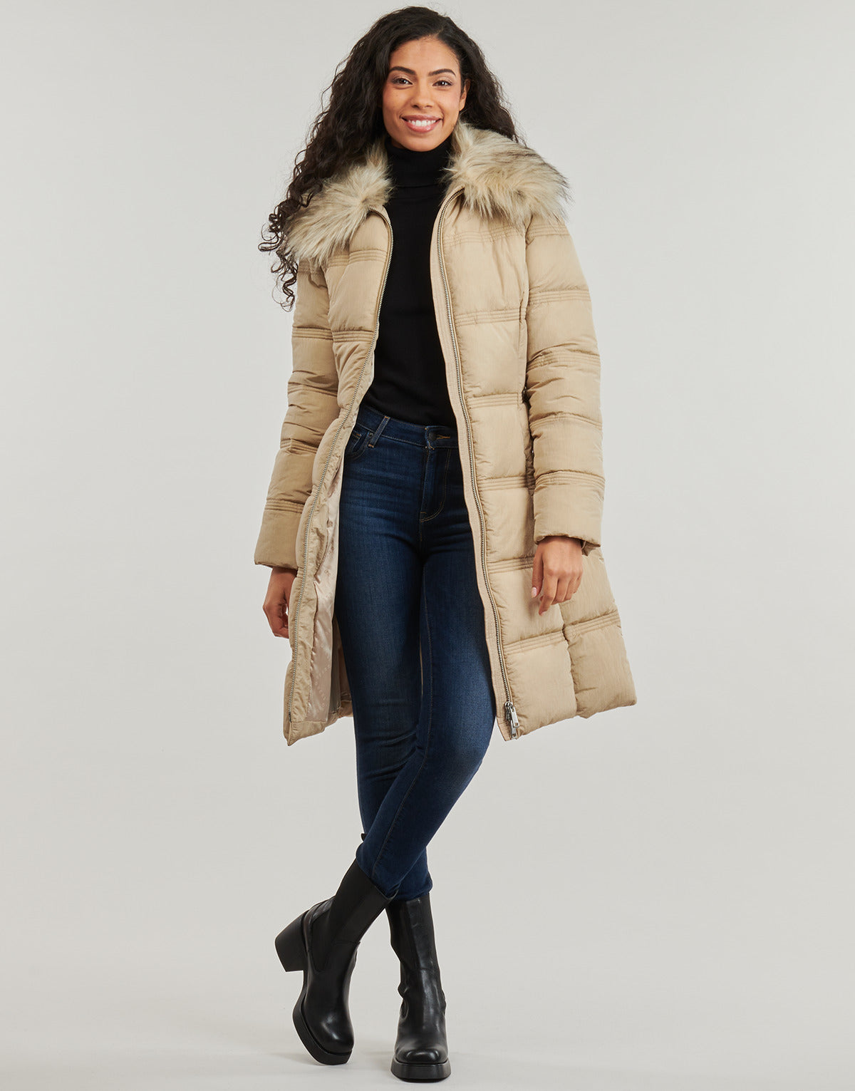 Piumino Donna Guess NEW MARISOL LONG BELTED JACKET Beige