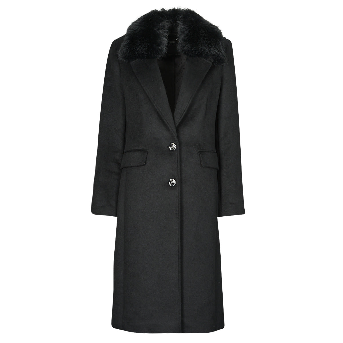 Mantella Donna Guess  NANCY FIT COAT FAUX FUR COLLAR  Nero