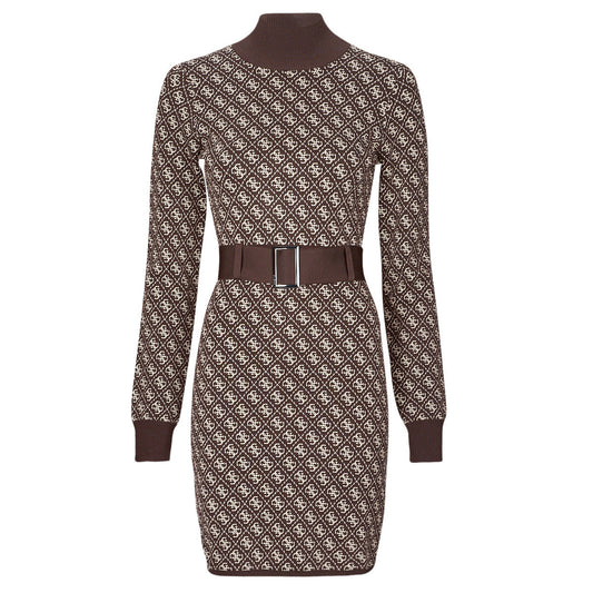 Abito corto Donna Guess LISE 4G LS BELTED DRESS SWTR Marrone