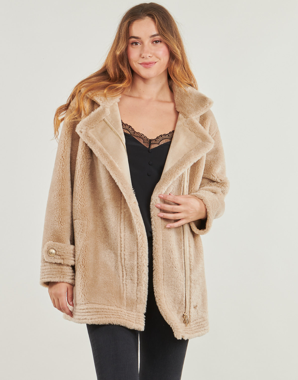 Mantella Donna Guess  LS ELISABETTA SHEARLING COAT  Beige