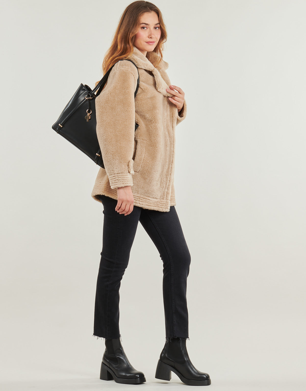 Mantella Donna Guess  LS ELISABETTA SHEARLING COAT  Beige