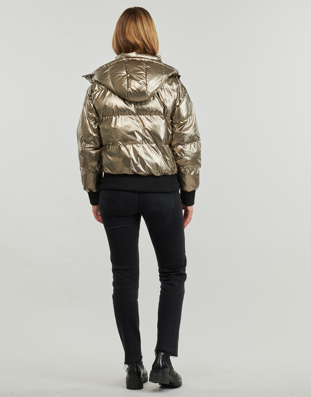 Piumino Donna Guess BICE METALLIC HOODIE PUFFER Oro
