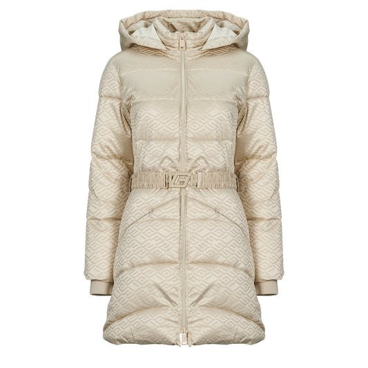 Piumino Donna Guess SELINE LOGO MIDI PUFFER Beige
