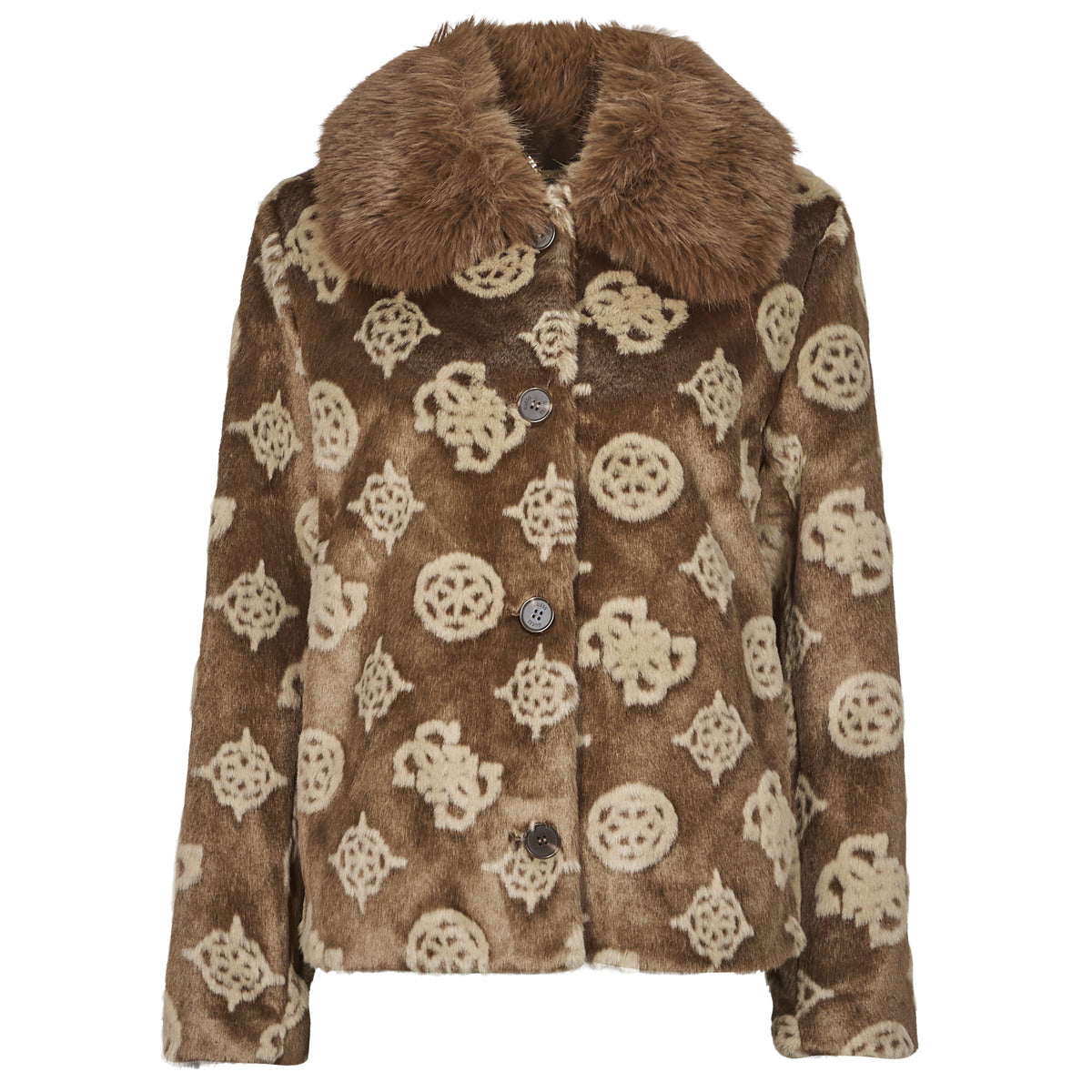 Mantella Donna Guess KARINE FUR LOGO JKT Marrone