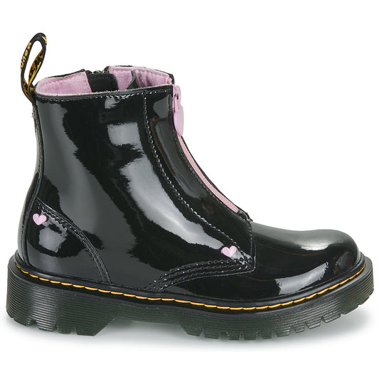 Stivaletti bambini ragazza Dr. Martens  Bex Heart Zip Boot J Black Patent Lamper  Nero