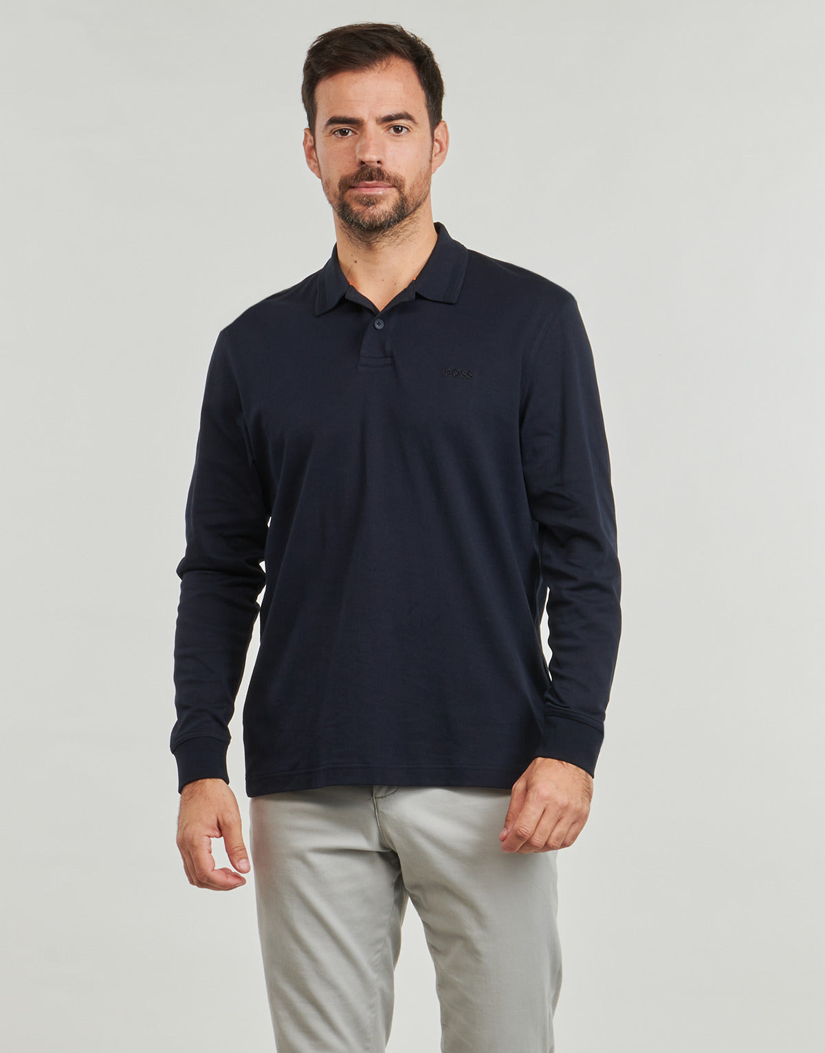 Polo maniche lunghe Uomo BOSS Pe_interlock_long Marine