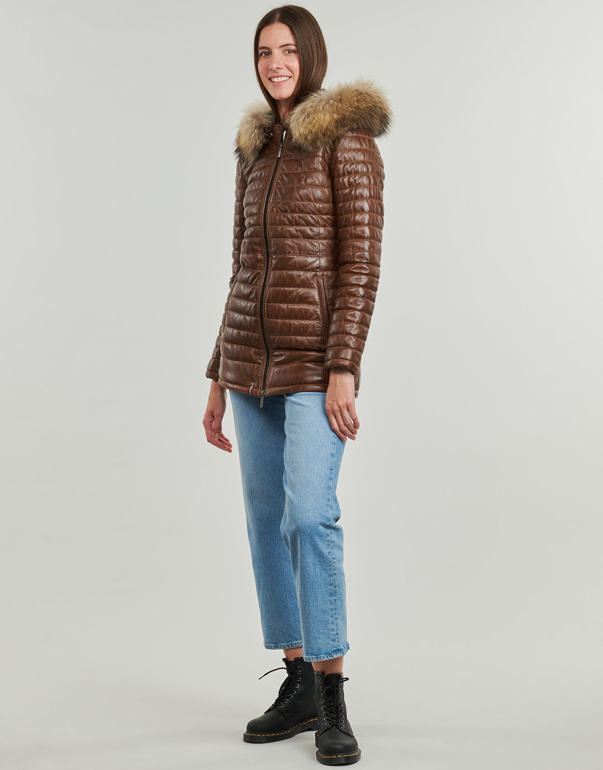 Piumino Donna Oakwood POPPING (removable raccoon fur) Marrone