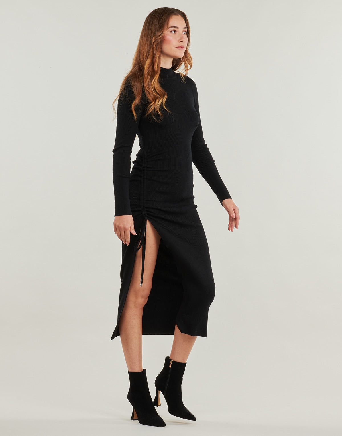 Abito lungo Donna MICHAEL Michael Kors  MERINO RUCHED MIDI DRESS  Nero