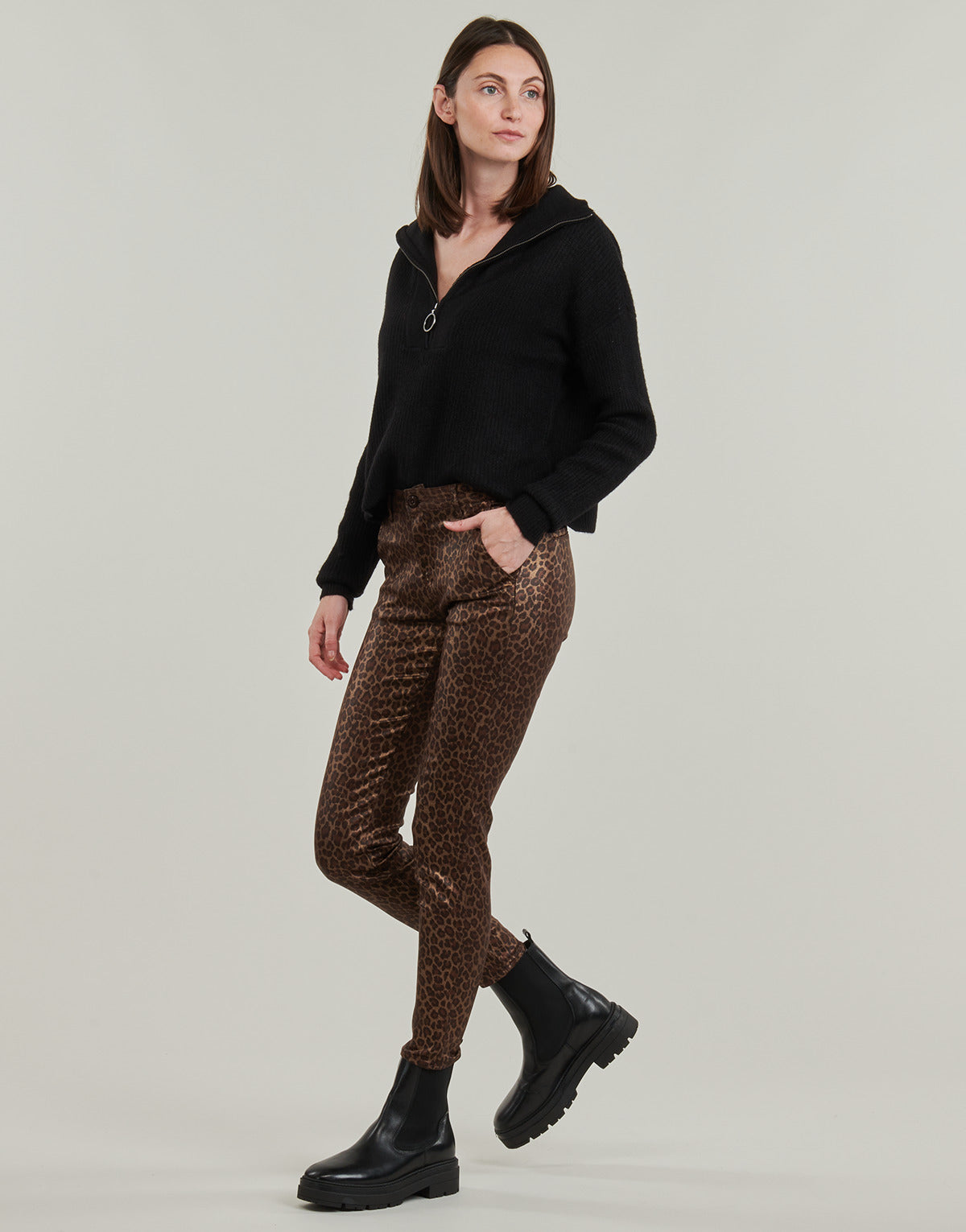 Pantalone Chino Donna Le Temps des Cerises FLEXO Marrone