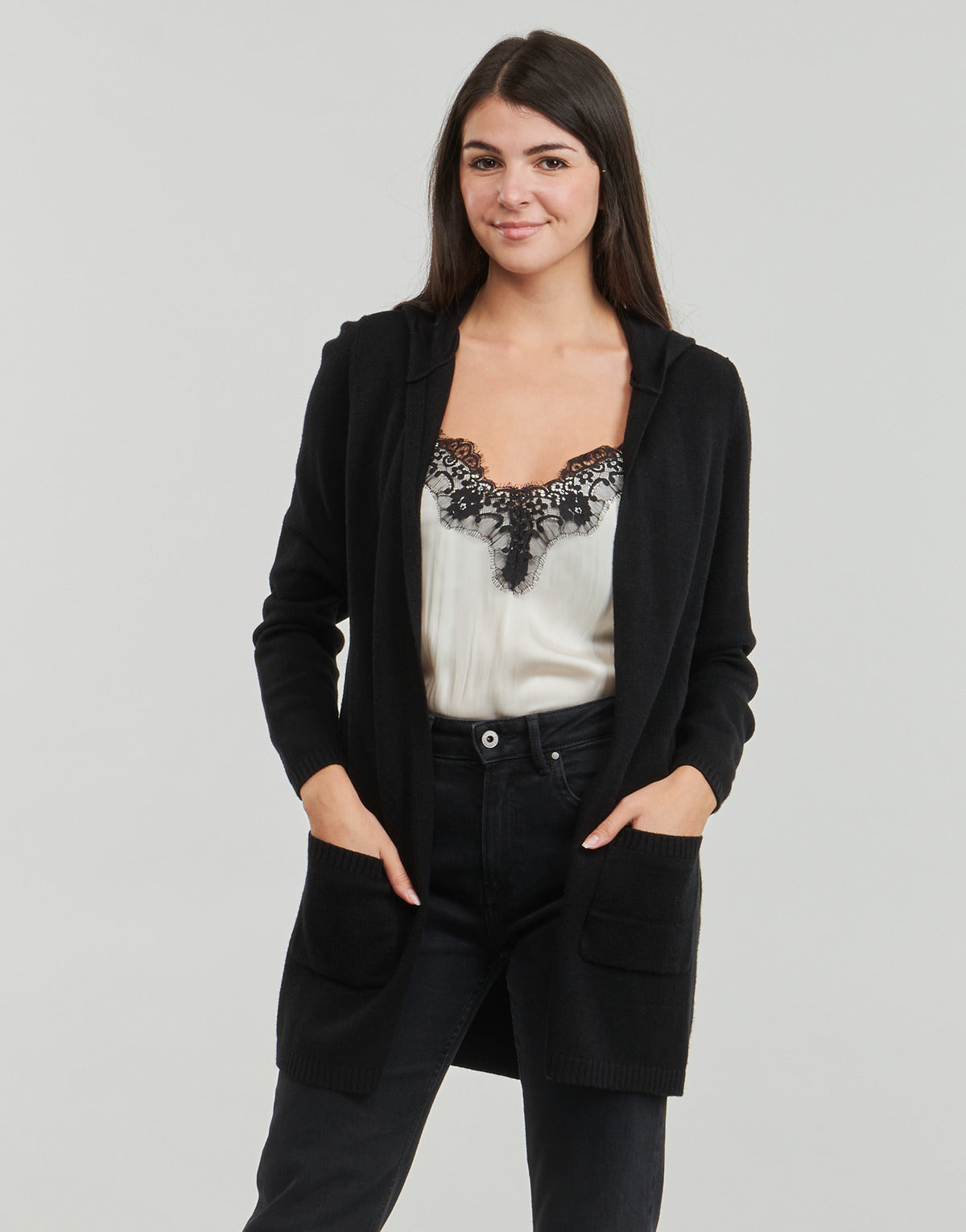 Gilet / Cardigan Donna Only ONLLESLY HOOD CARDIGAN Nero