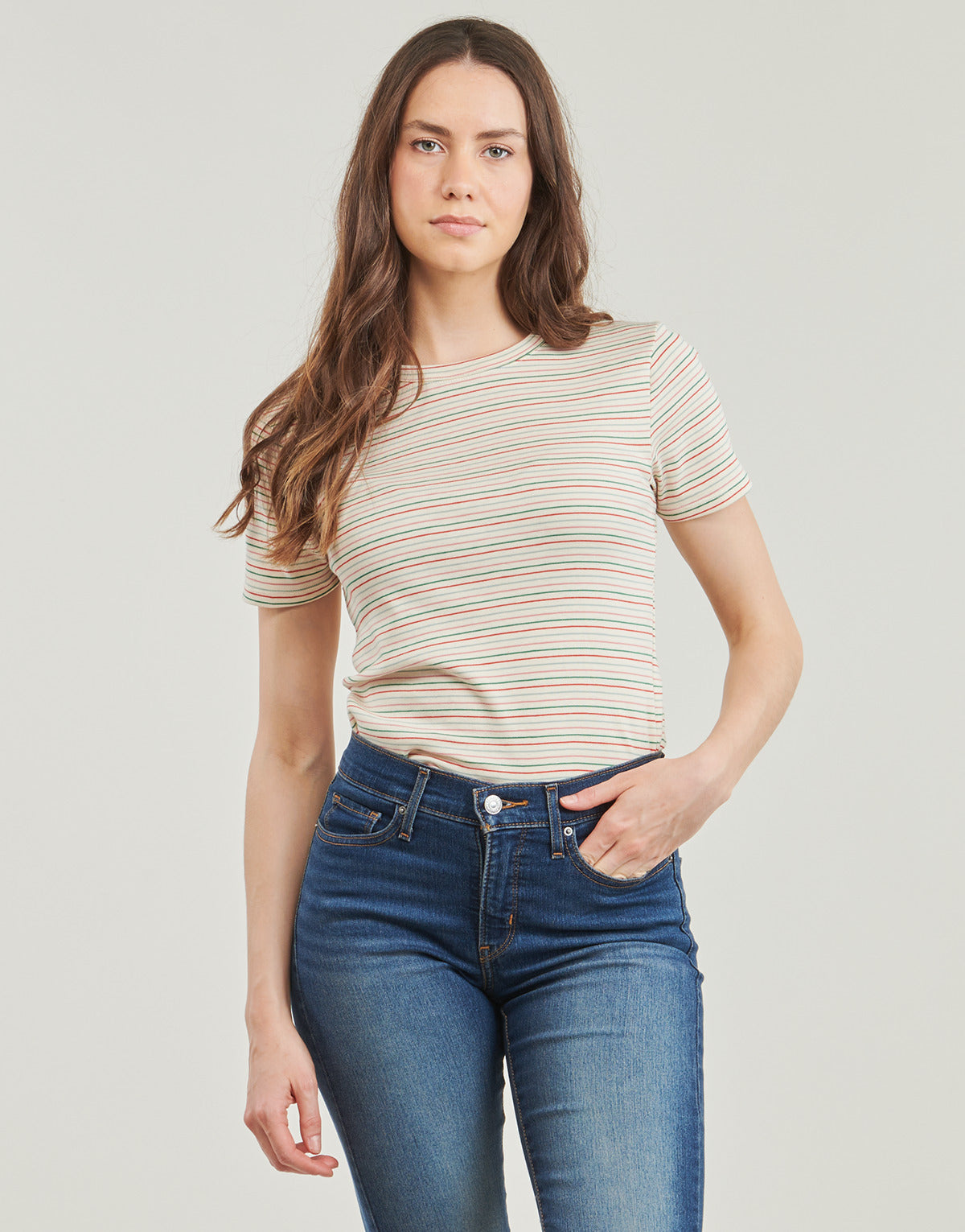 T-shirt Donna Petit Bateau  MC COL ROND  Beige