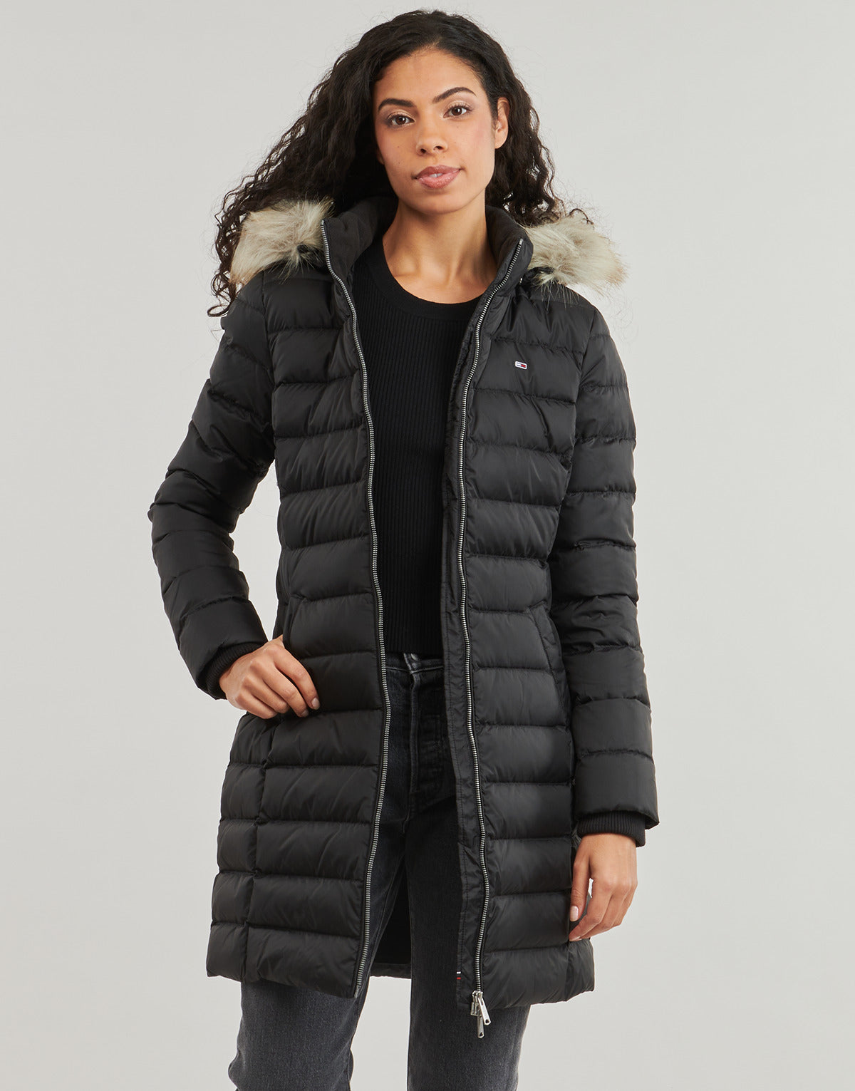 Piumino Donna Tommy Jeans  TJW ESSENTIAL HOODED DOWN COAT  Nero